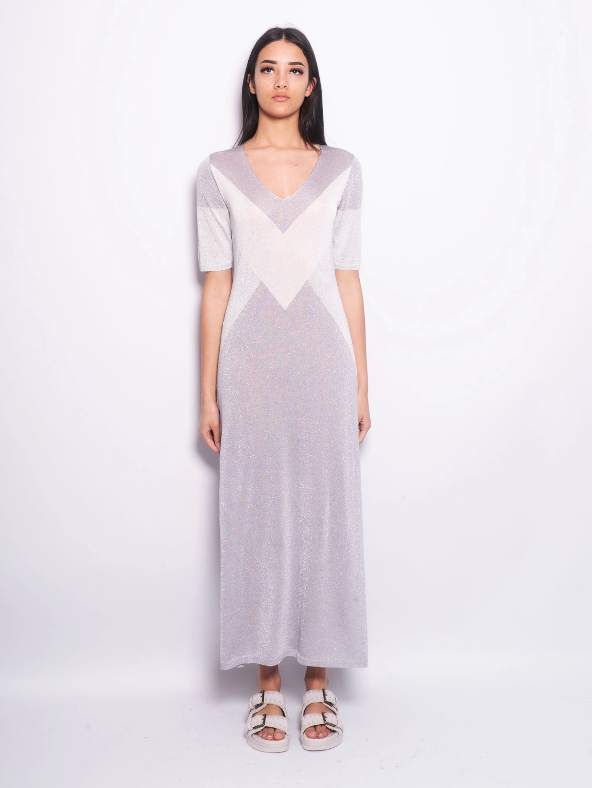 Long Lurex Dress with Silver Inlays