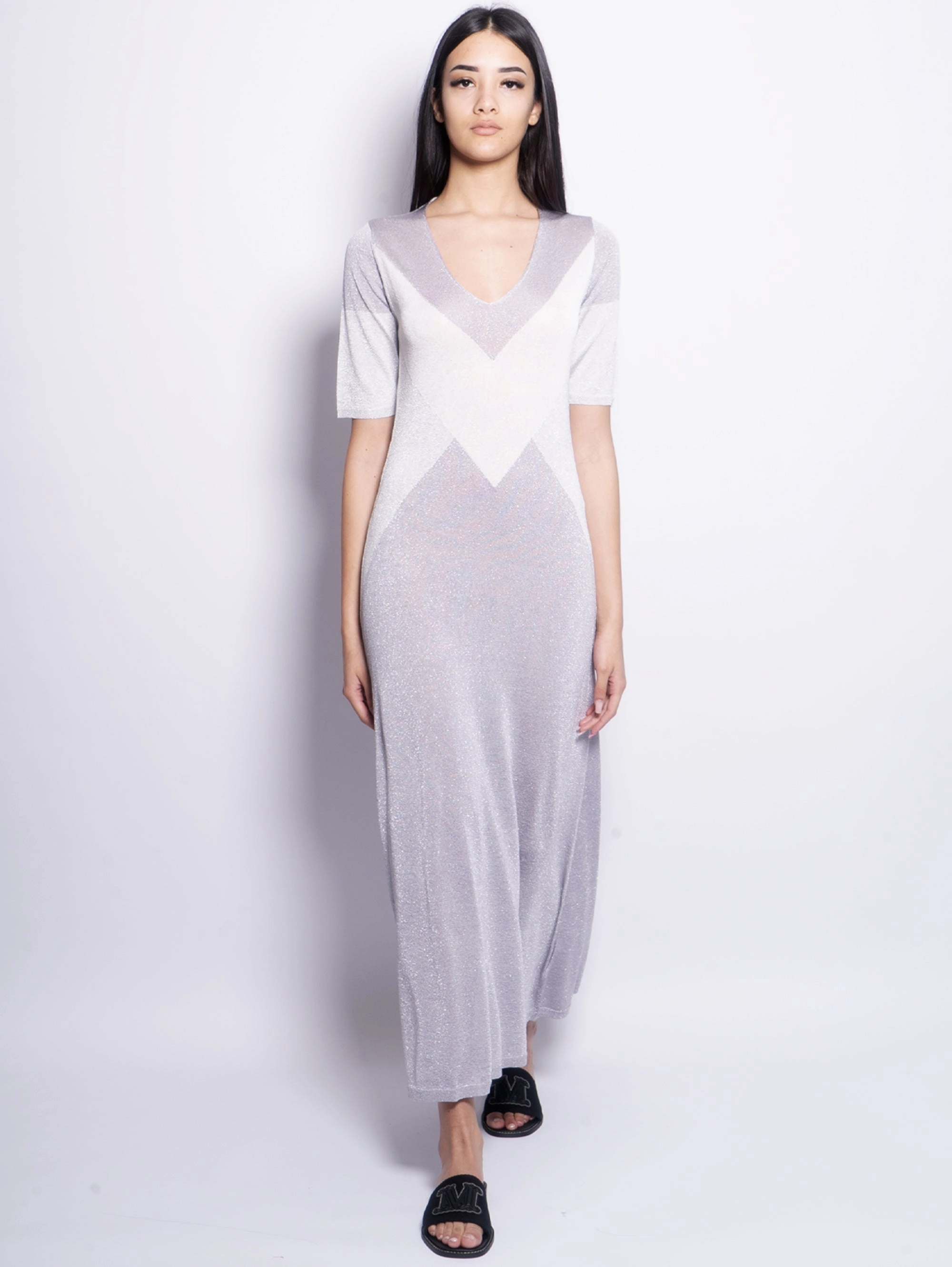 Long Lurex Dress with Silver Inlays