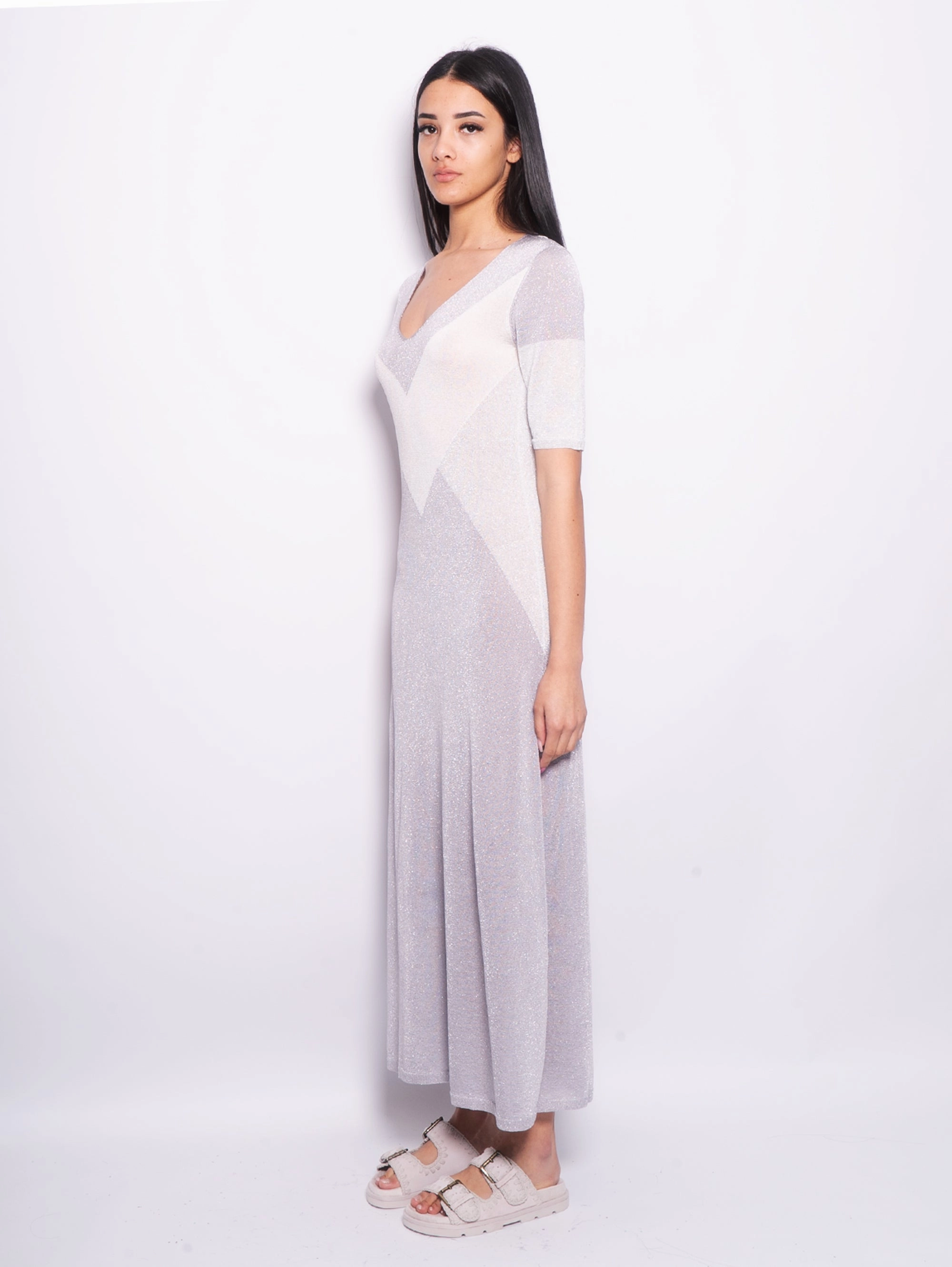 Long Lurex Dress with Silver Inlays