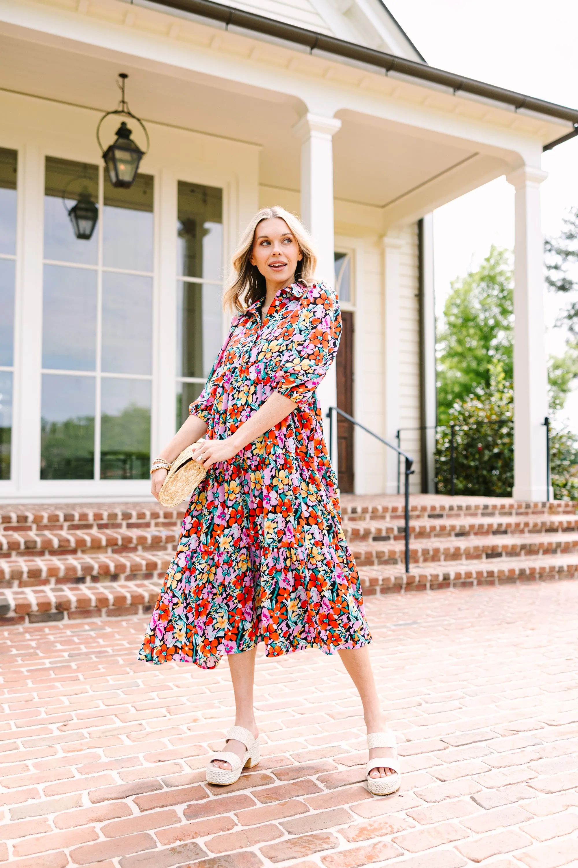 Looking For You Violet Purple Ditsy Floral Midi Dress