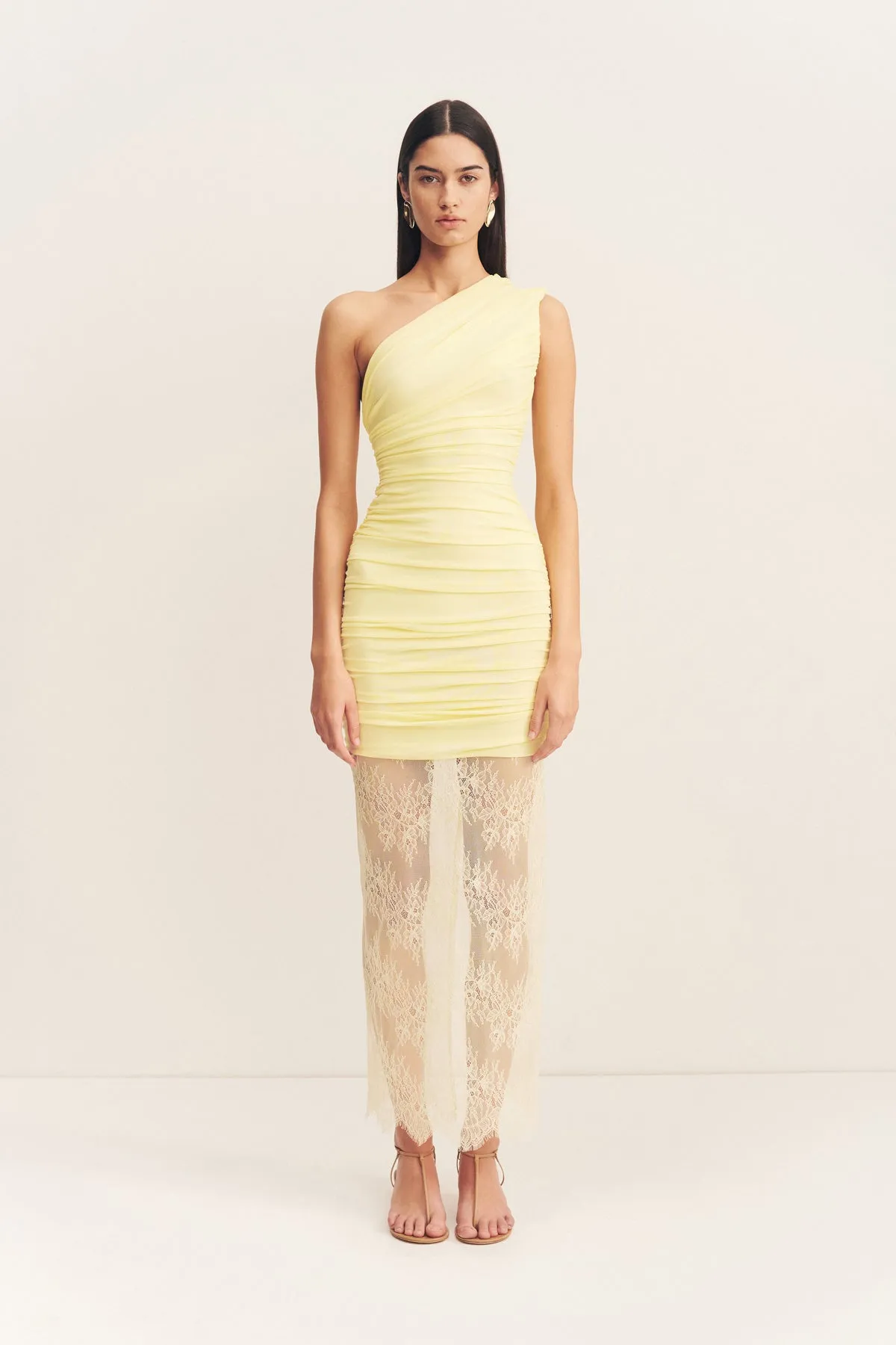 MARTINE LACE GATHERED MAXI DRESS - SHERBET YELLOW