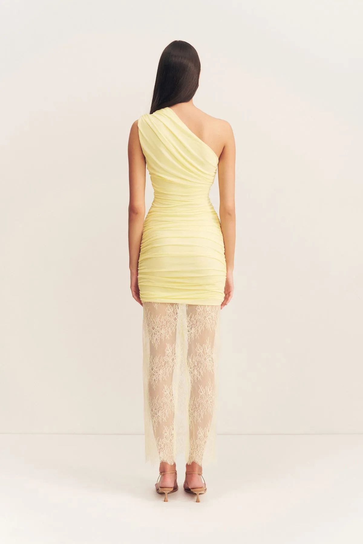 MARTINE LACE GATHERED MAXI DRESS - SHERBET YELLOW