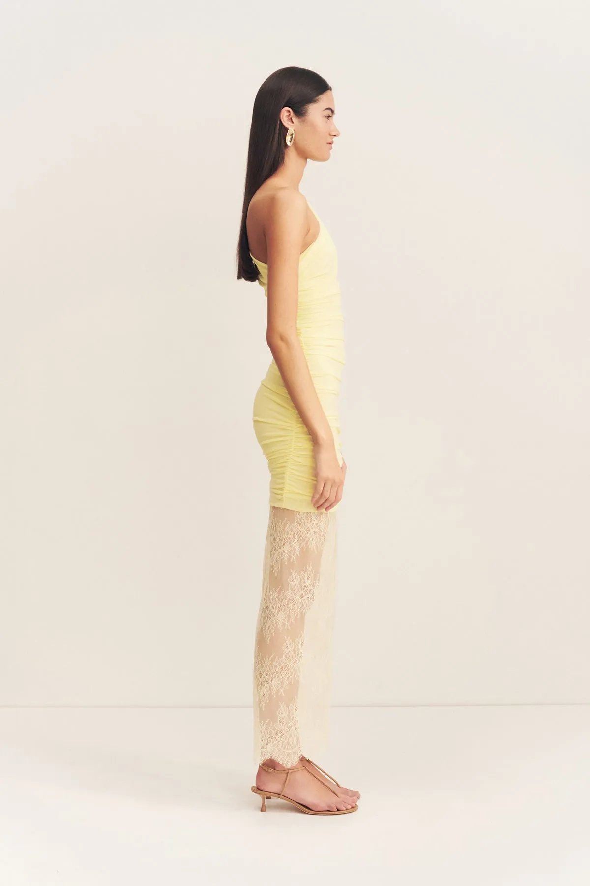 MARTINE LACE GATHERED MAXI DRESS - SHERBET YELLOW