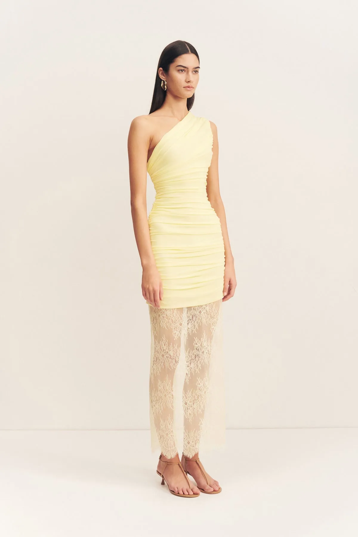 MARTINE LACE GATHERED MAXI DRESS - SHERBET YELLOW