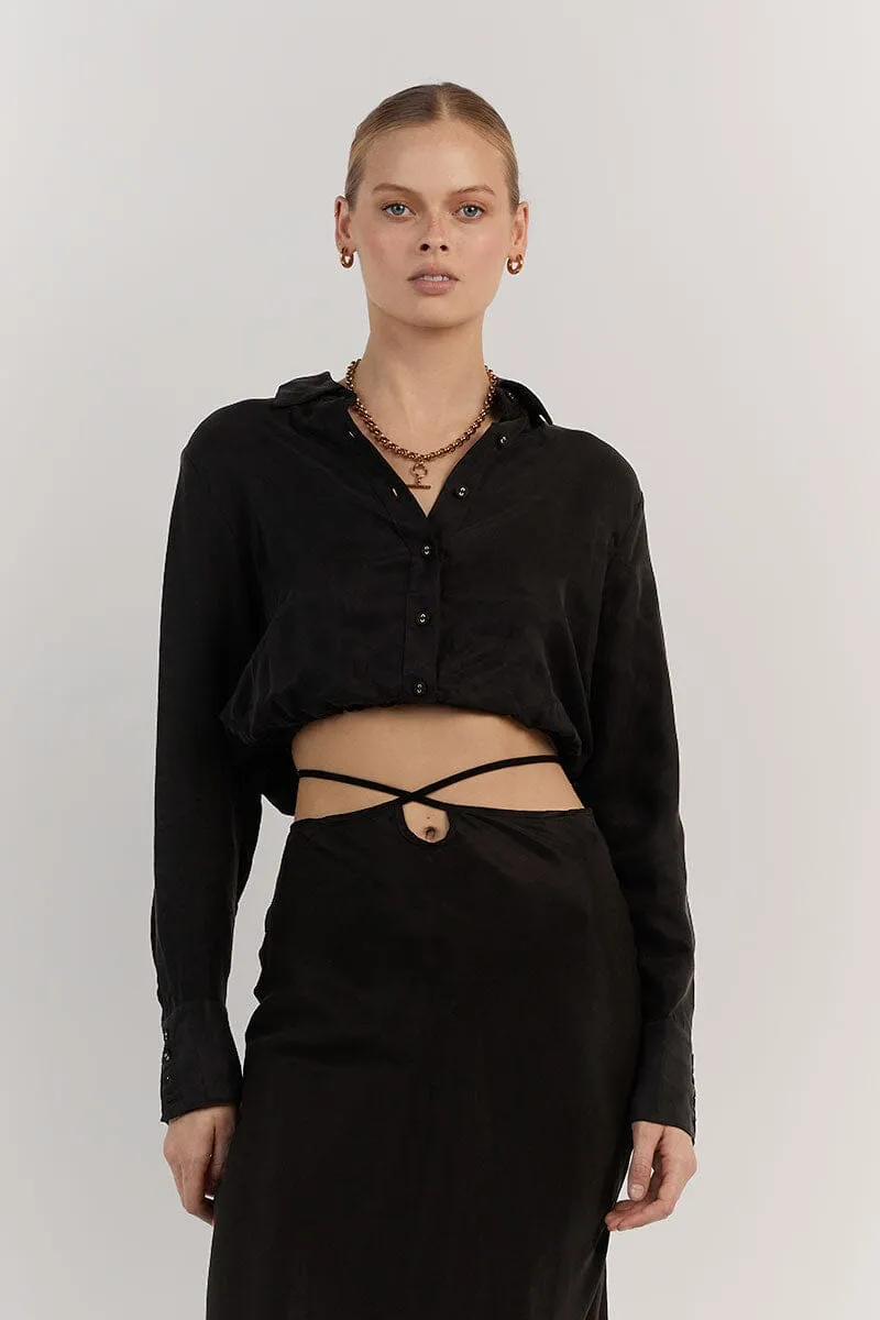 MIA BLACK CROPPED SLEEVED SHIRT