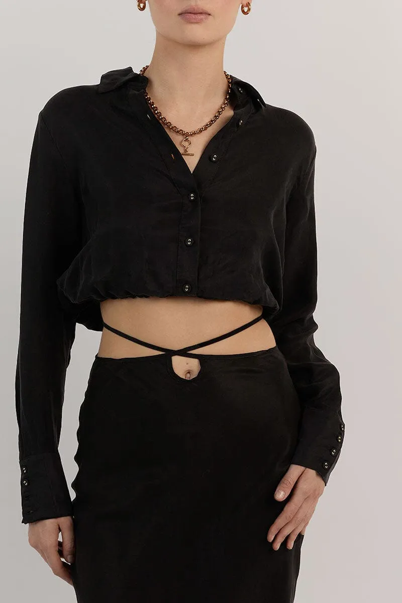 MIA BLACK CROPPED SLEEVED SHIRT