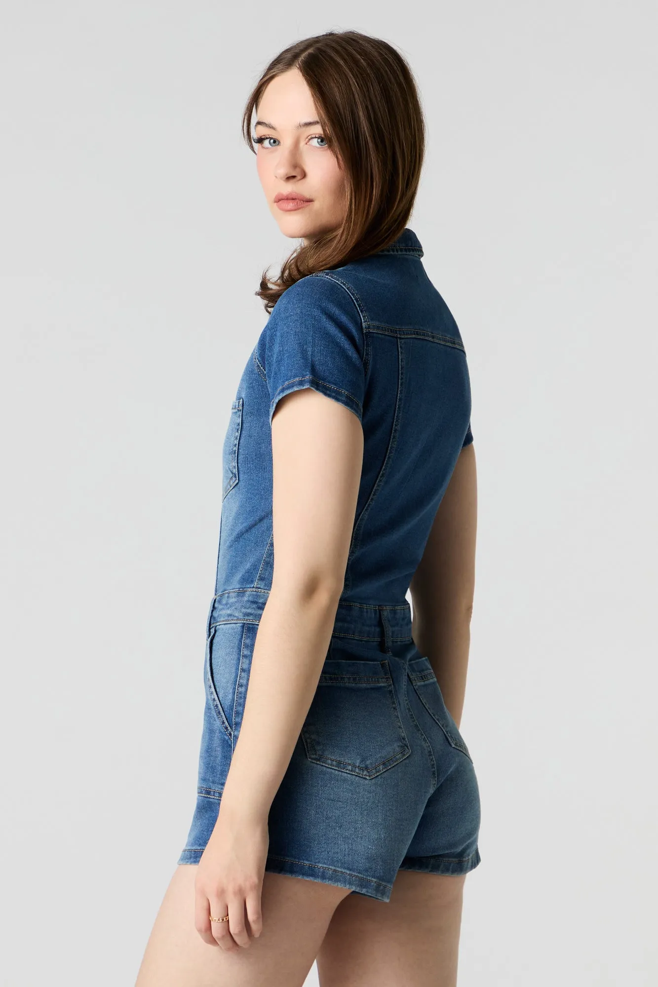 Minicombi-short en denim avec fermeture à glissière