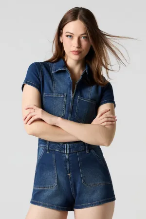 Minicombi-short en denim avec fermeture à glissière