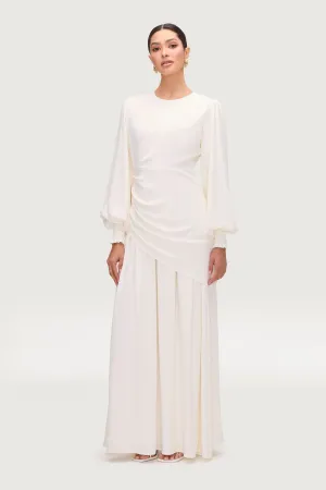 Nalla Asymmetric Draped Maxi Dress - White