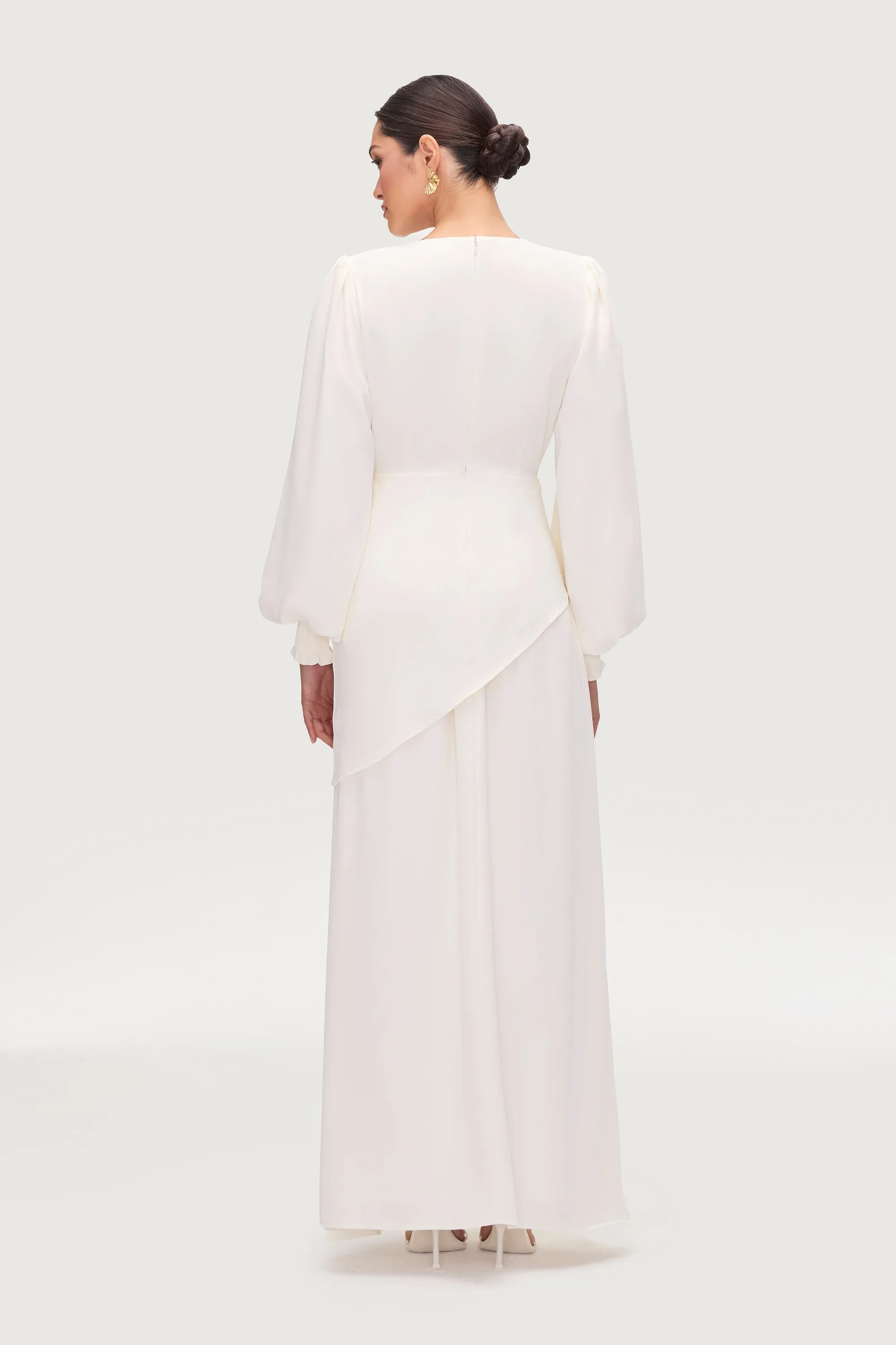 Nalla Asymmetric Draped Maxi Dress - White