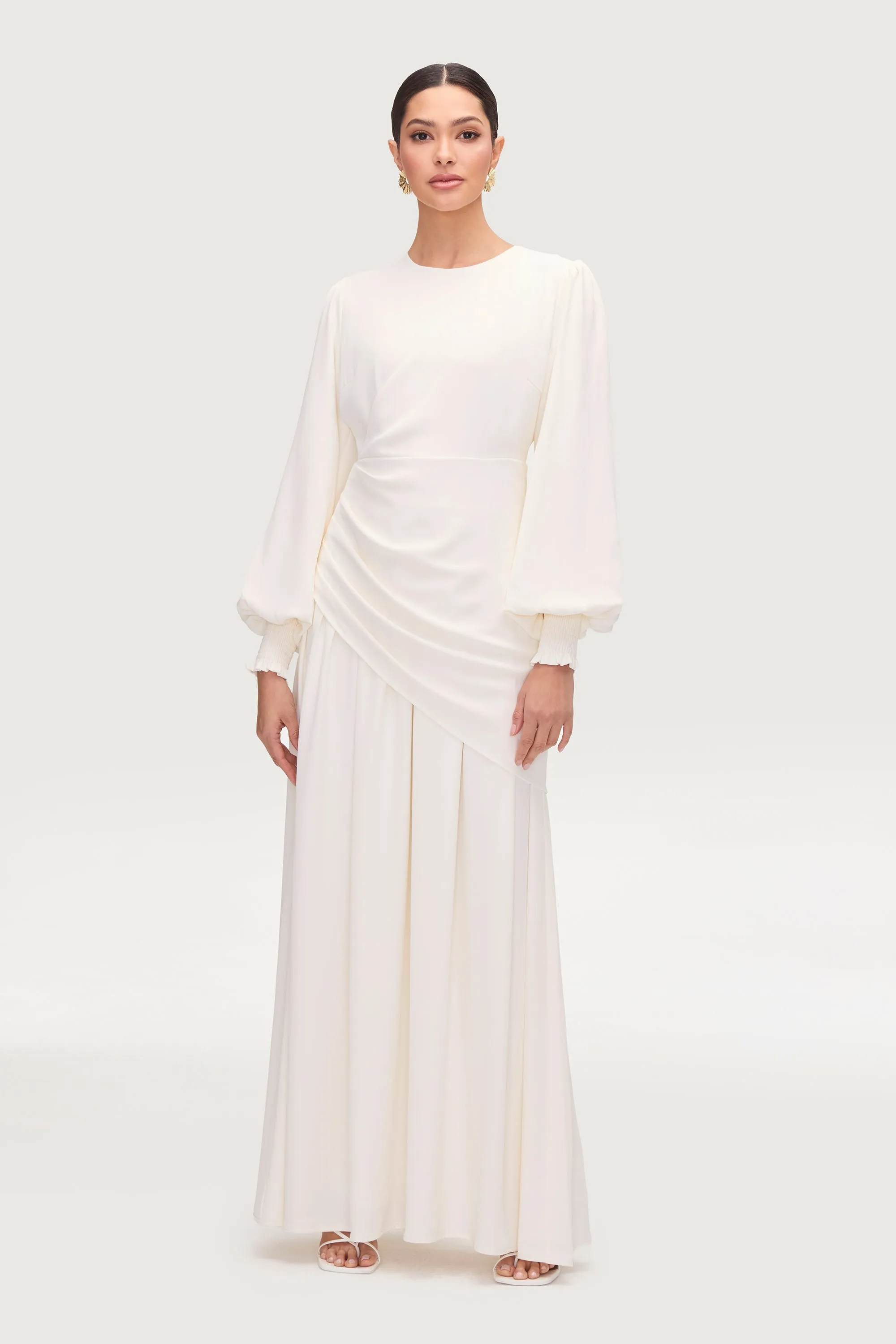 Nalla Asymmetric Draped Maxi Dress - White