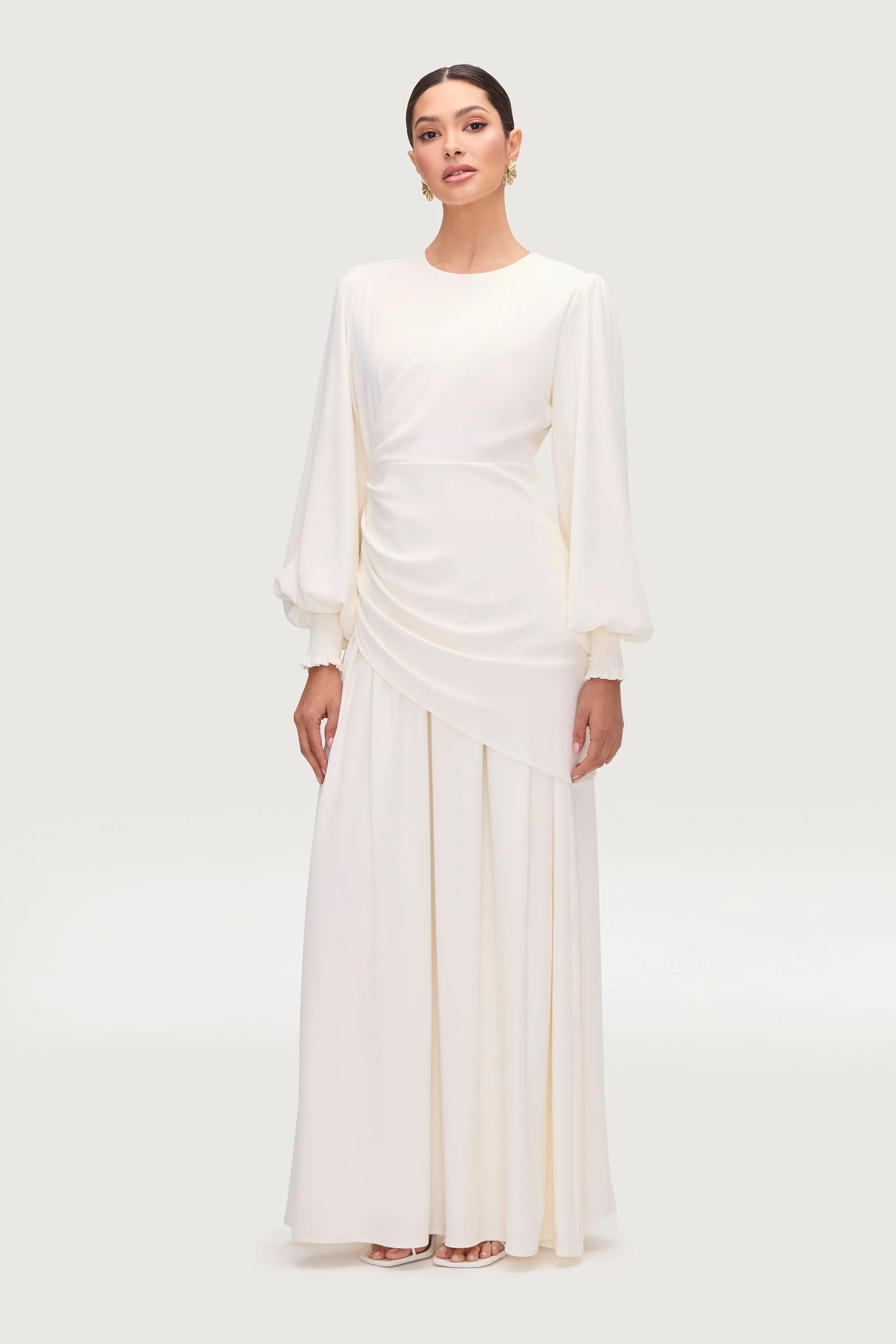 Nalla Asymmetric Draped Maxi Dress - White