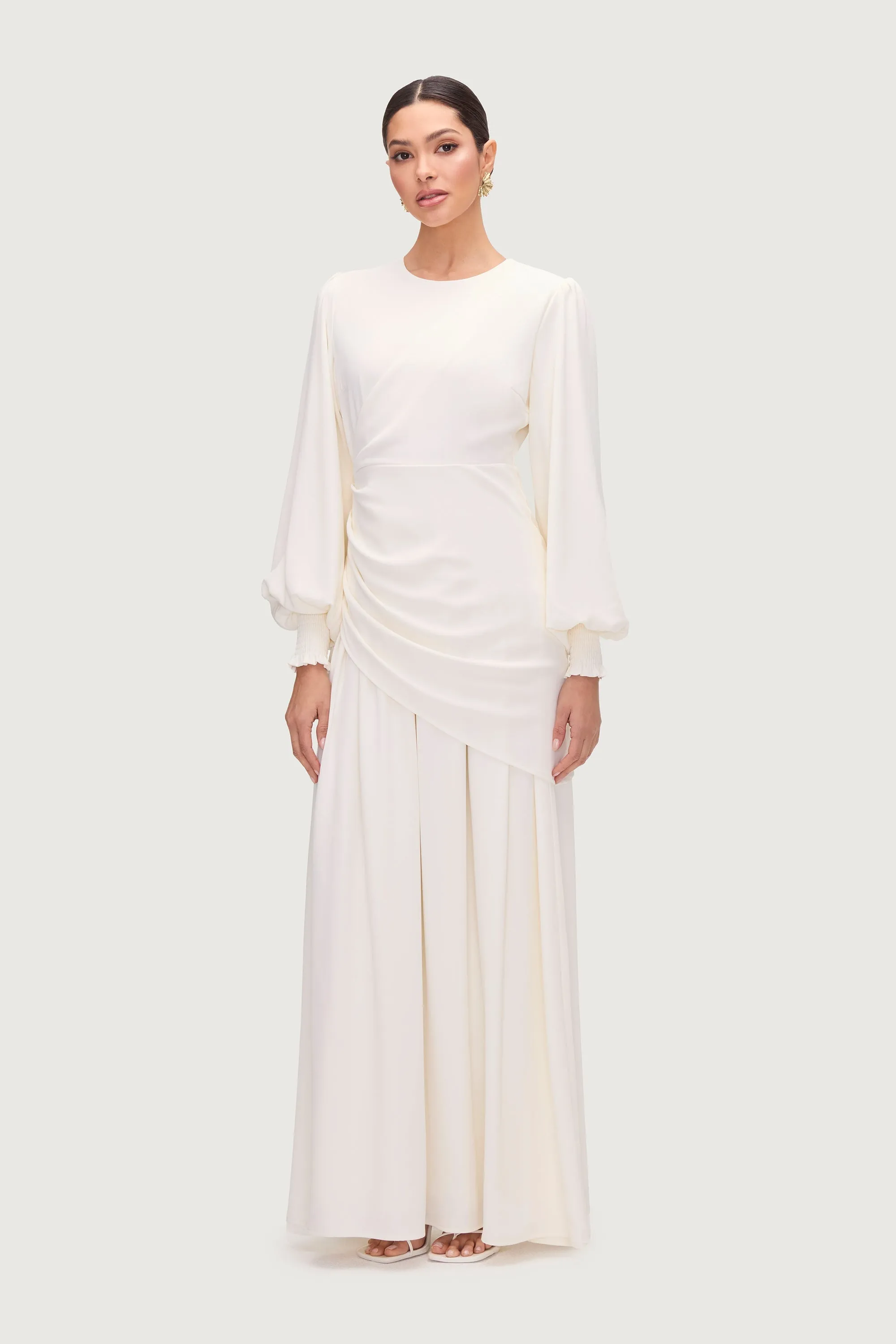 Nalla Asymmetric Draped Maxi Dress - White
