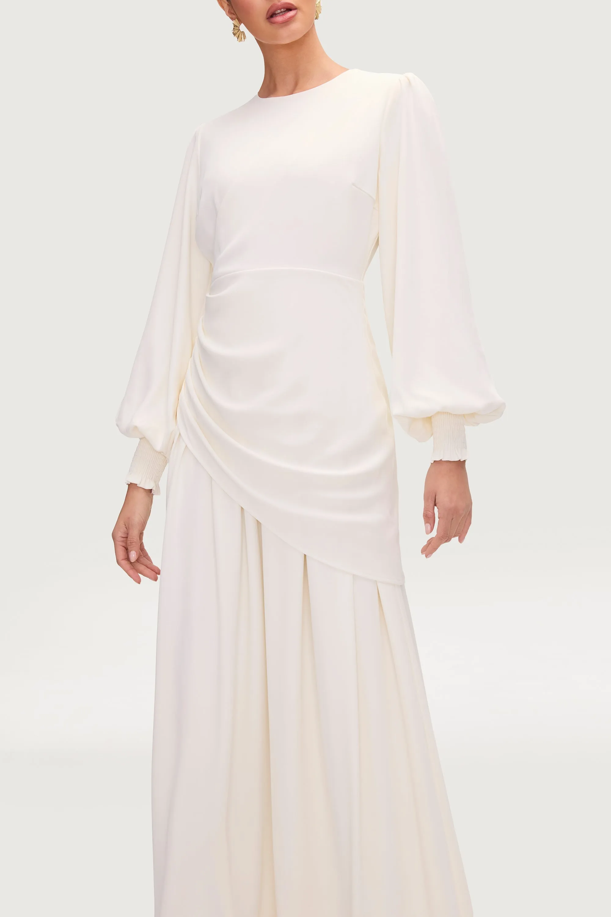 Nalla Asymmetric Draped Maxi Dress - White
