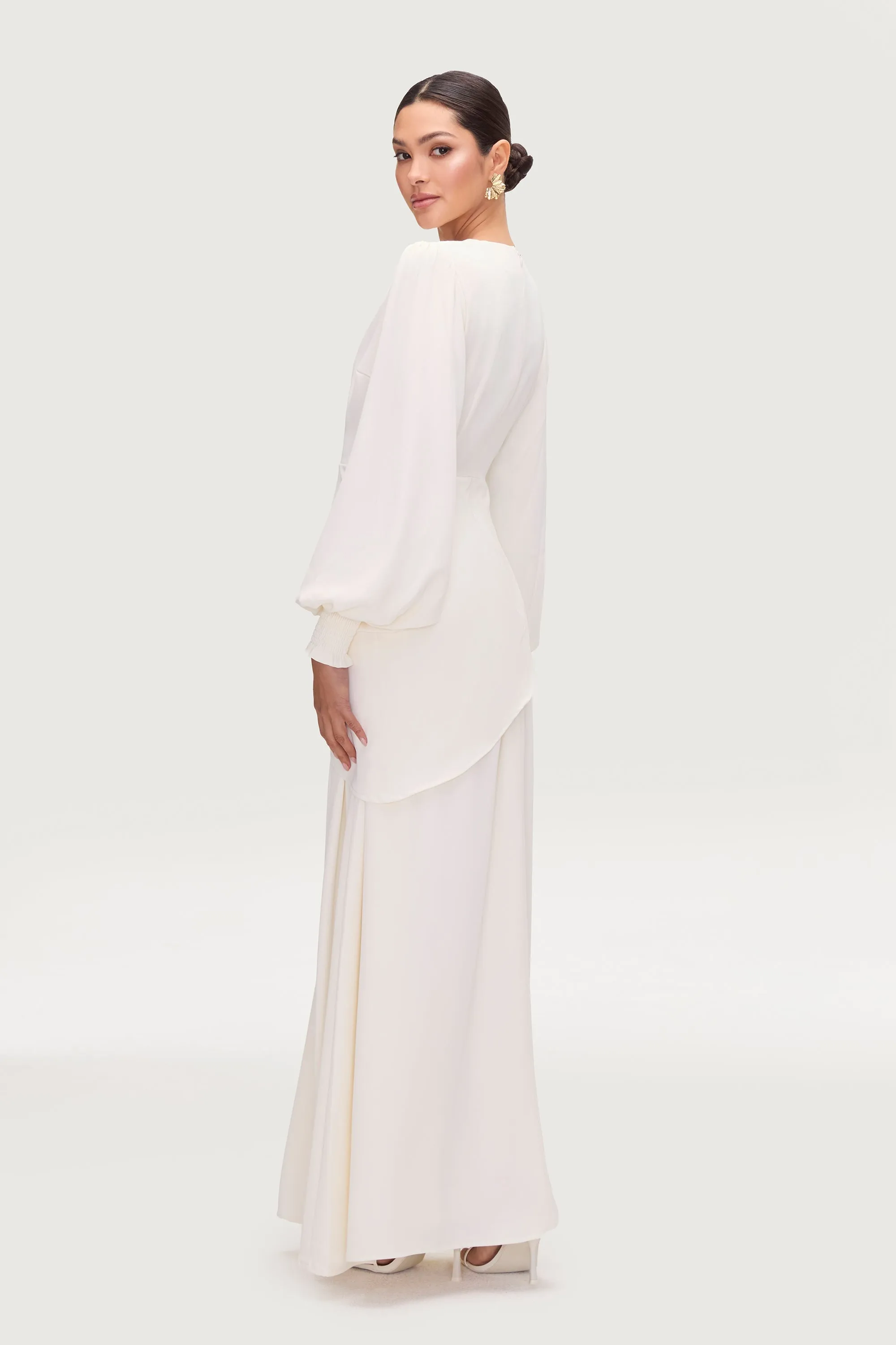 Nalla Asymmetric Draped Maxi Dress - White