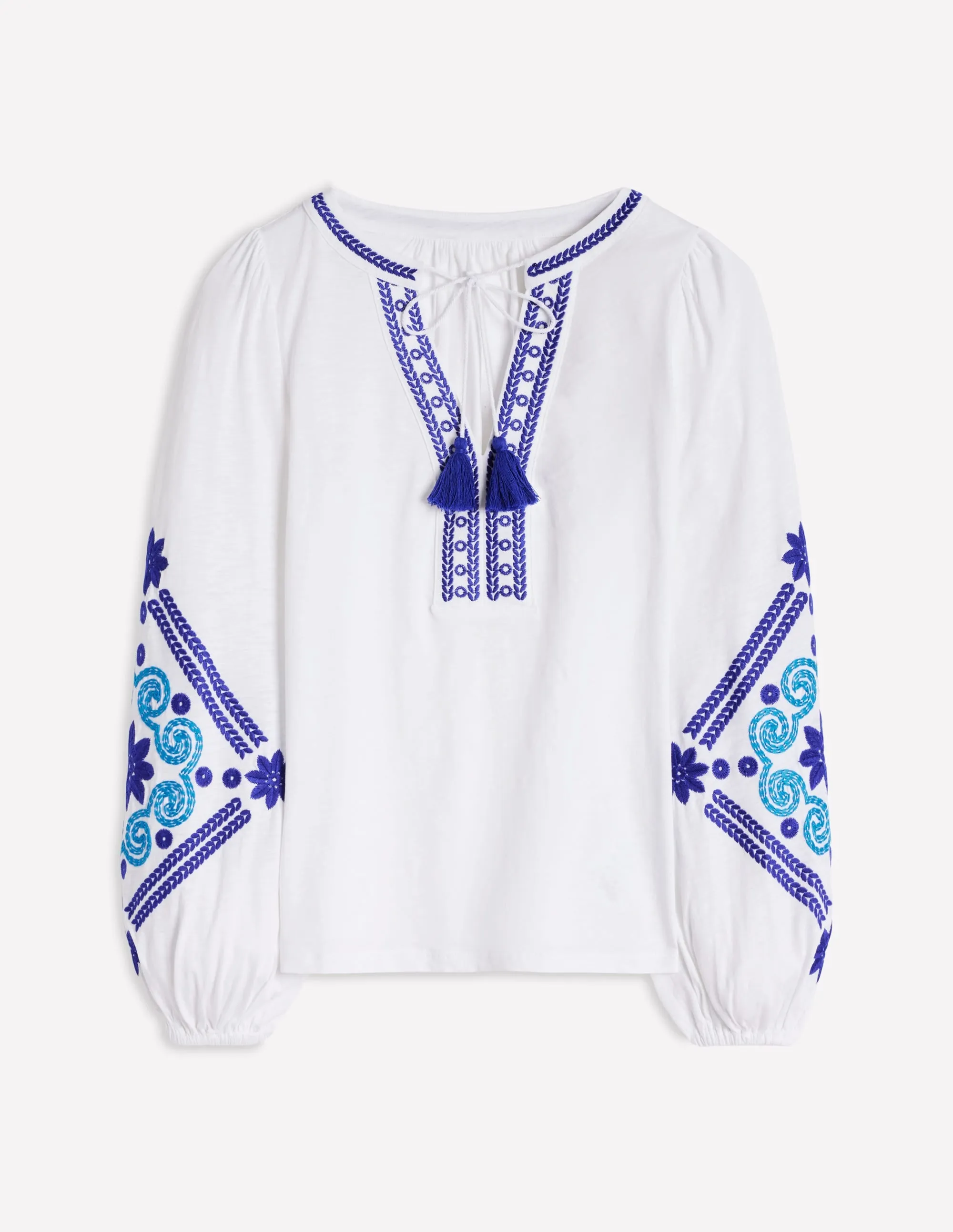 Nia Embroidered Top-White. Blue