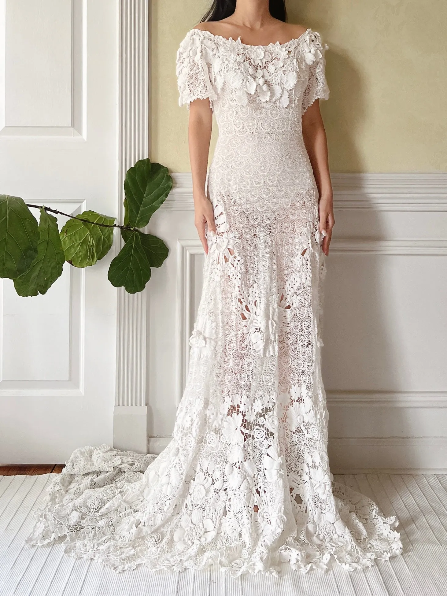 One-of-a-Kind Antique Irish Lace Trained Gown - XS