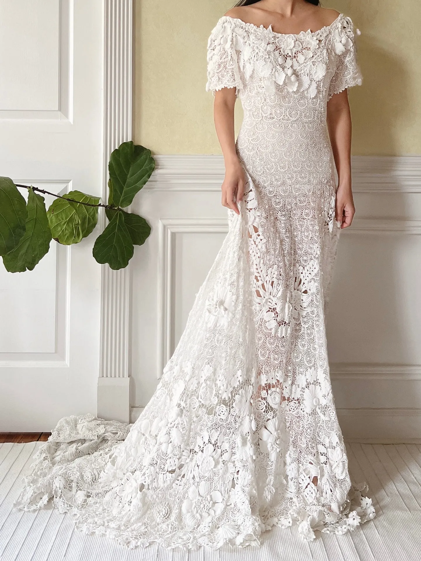 One-of-a-Kind Antique Irish Lace Trained Gown - XS