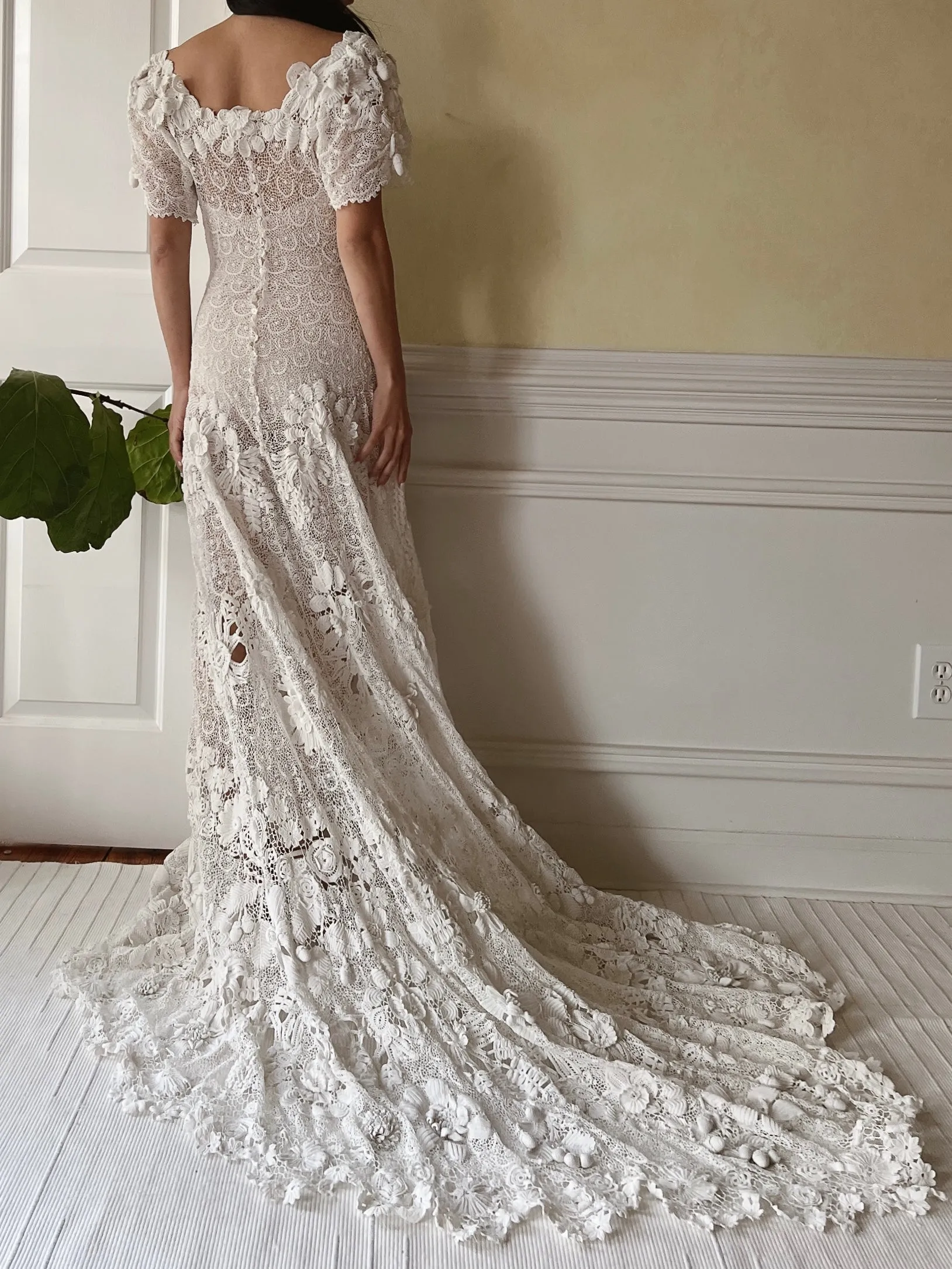 One-of-a-Kind Antique Irish Lace Trained Gown - XS