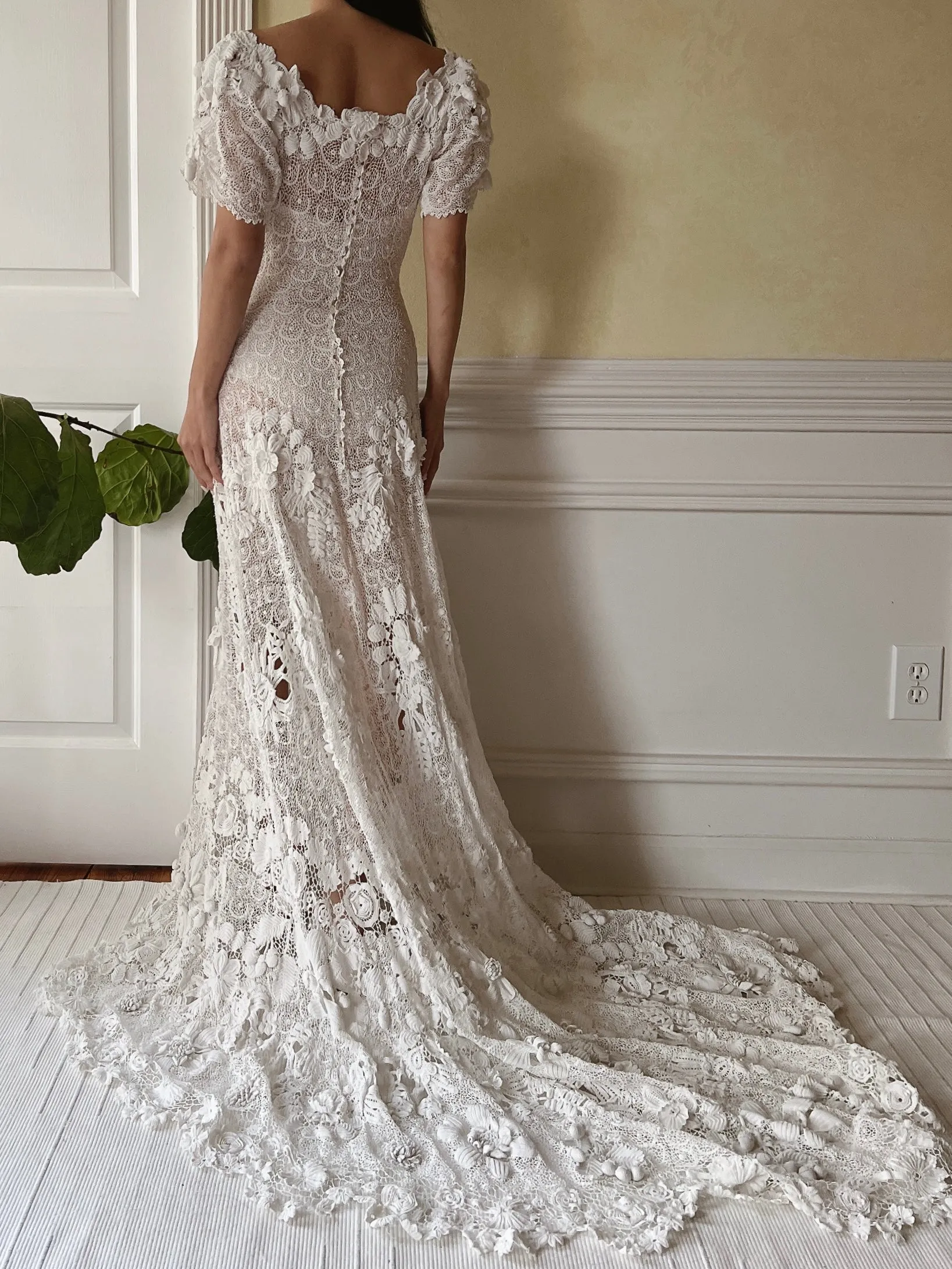 One-of-a-Kind Antique Irish Lace Trained Gown - XS