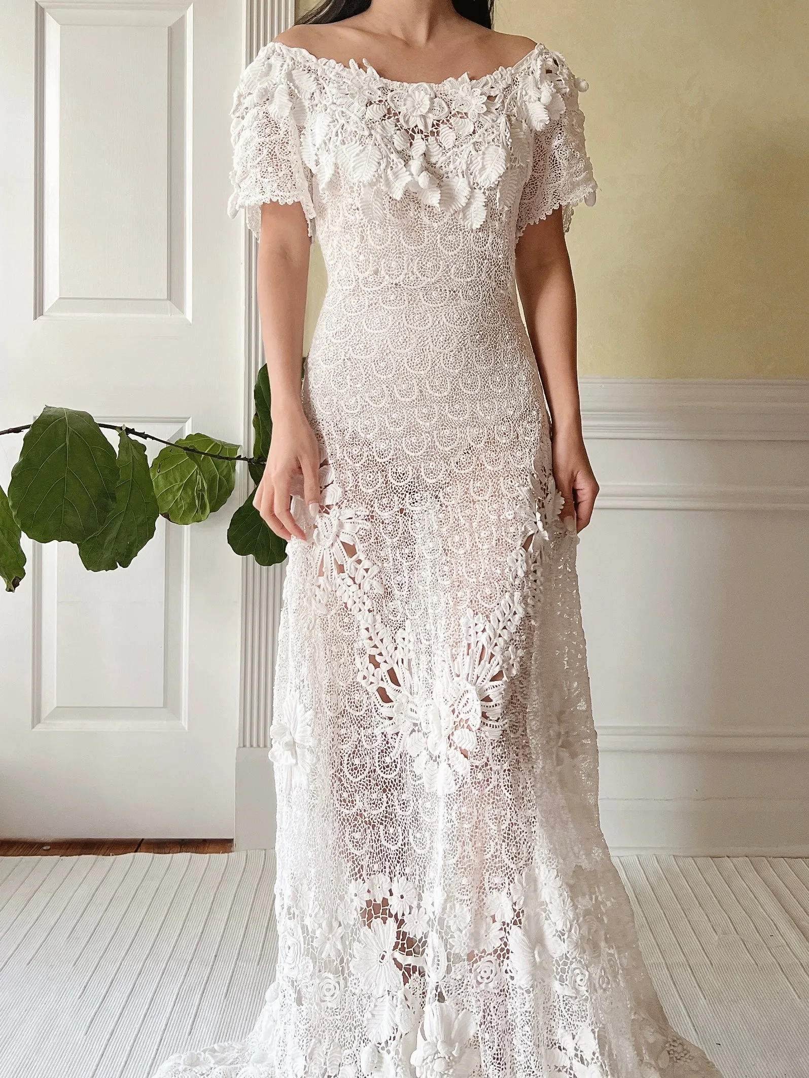 One-of-a-Kind Antique Irish Lace Trained Gown - XS