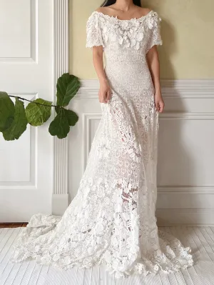 One-of-a-Kind Antique Irish Lace Trained Gown - XS