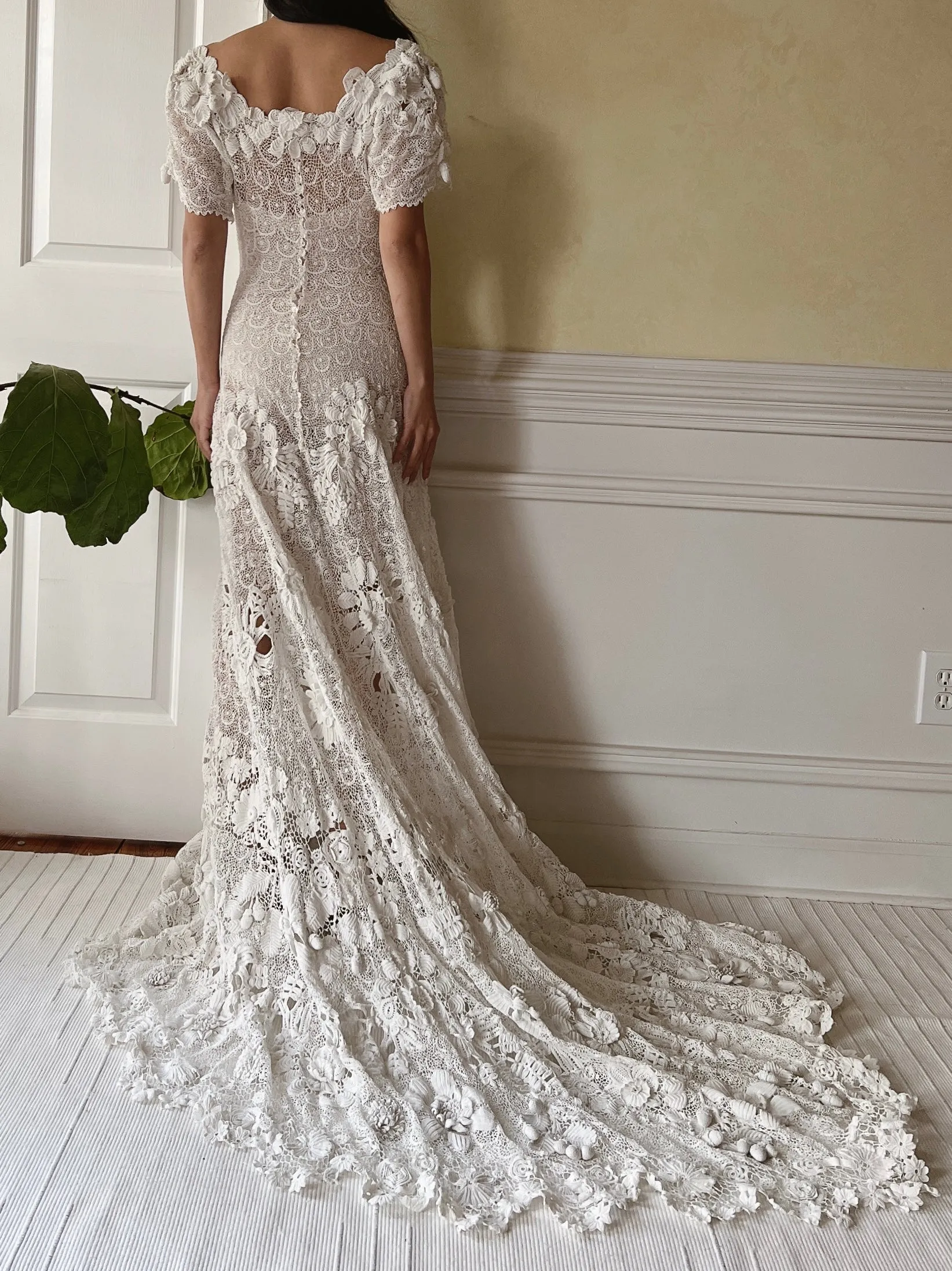 One-of-a-Kind Antique Irish Lace Trained Gown - XS