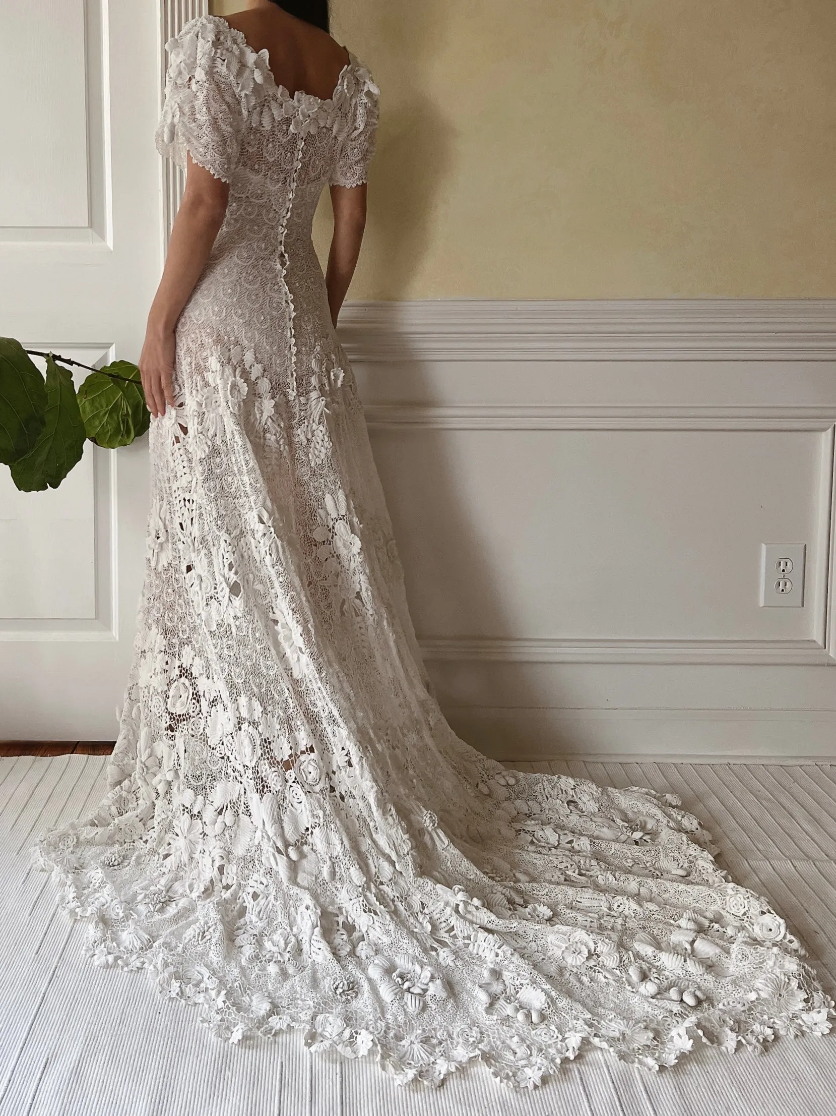 One-of-a-Kind Antique Irish Lace Trained Gown - XS