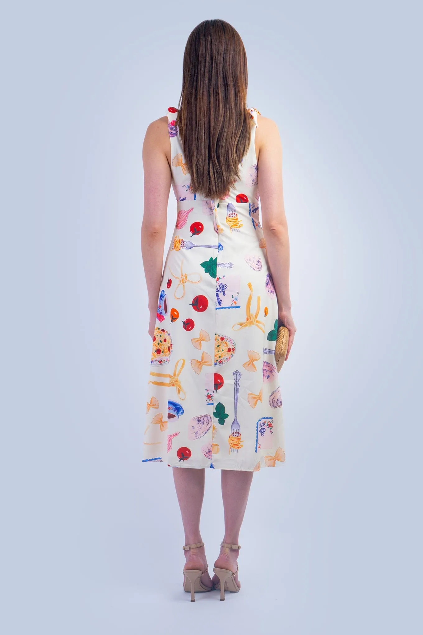 Pasta Print Italian Midi Dress