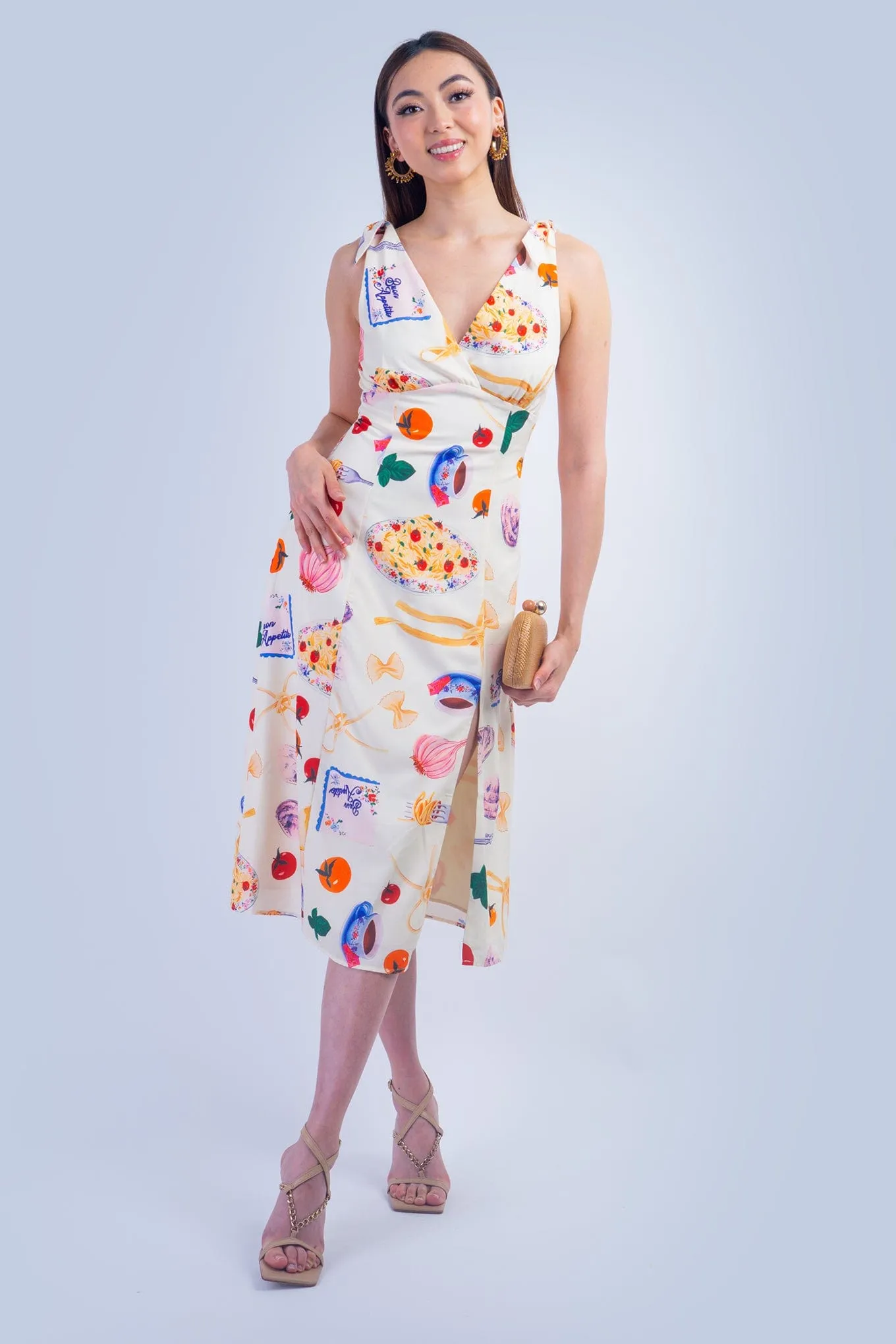 Pasta Print Italian Midi Dress