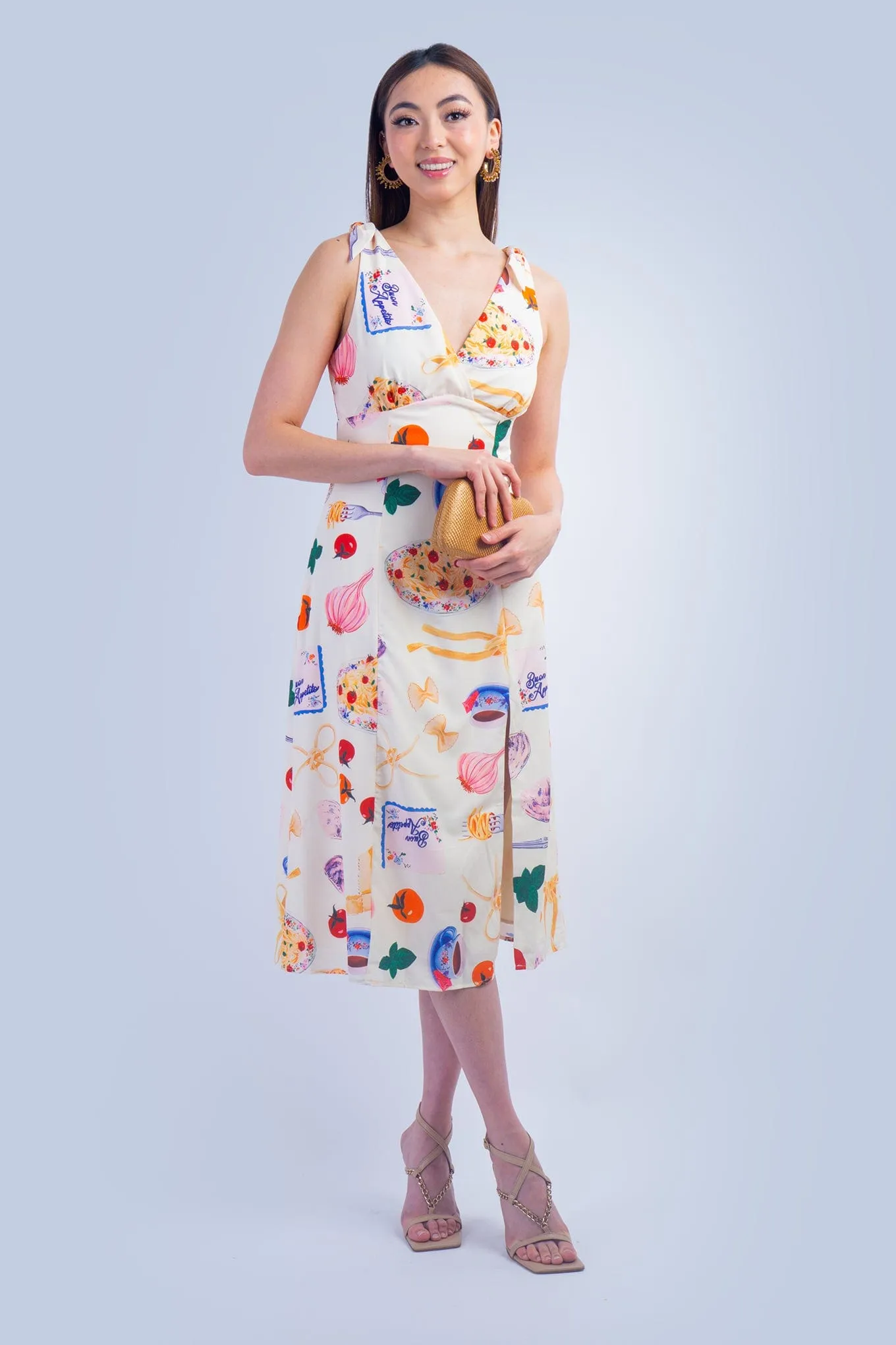 Pasta Print Italian Midi Dress