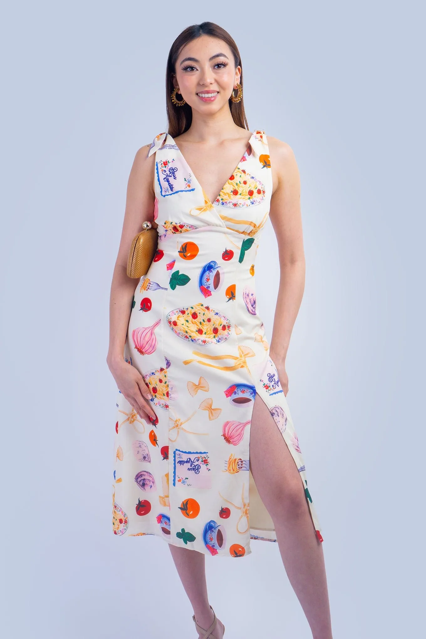 Pasta Print Italian Midi Dress