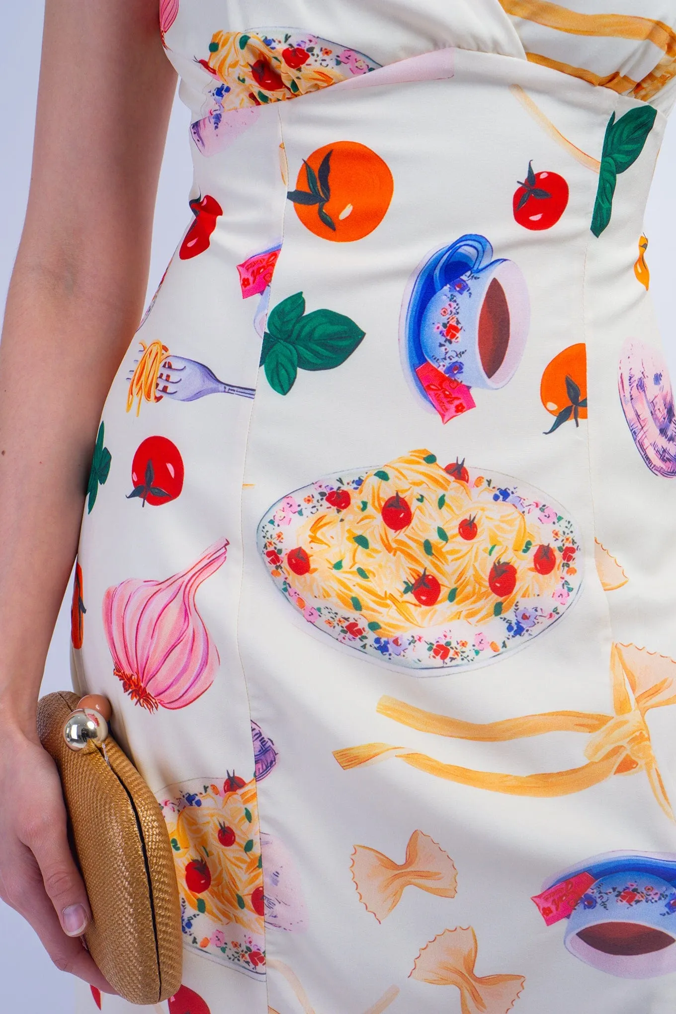 Pasta Print Italian Midi Dress