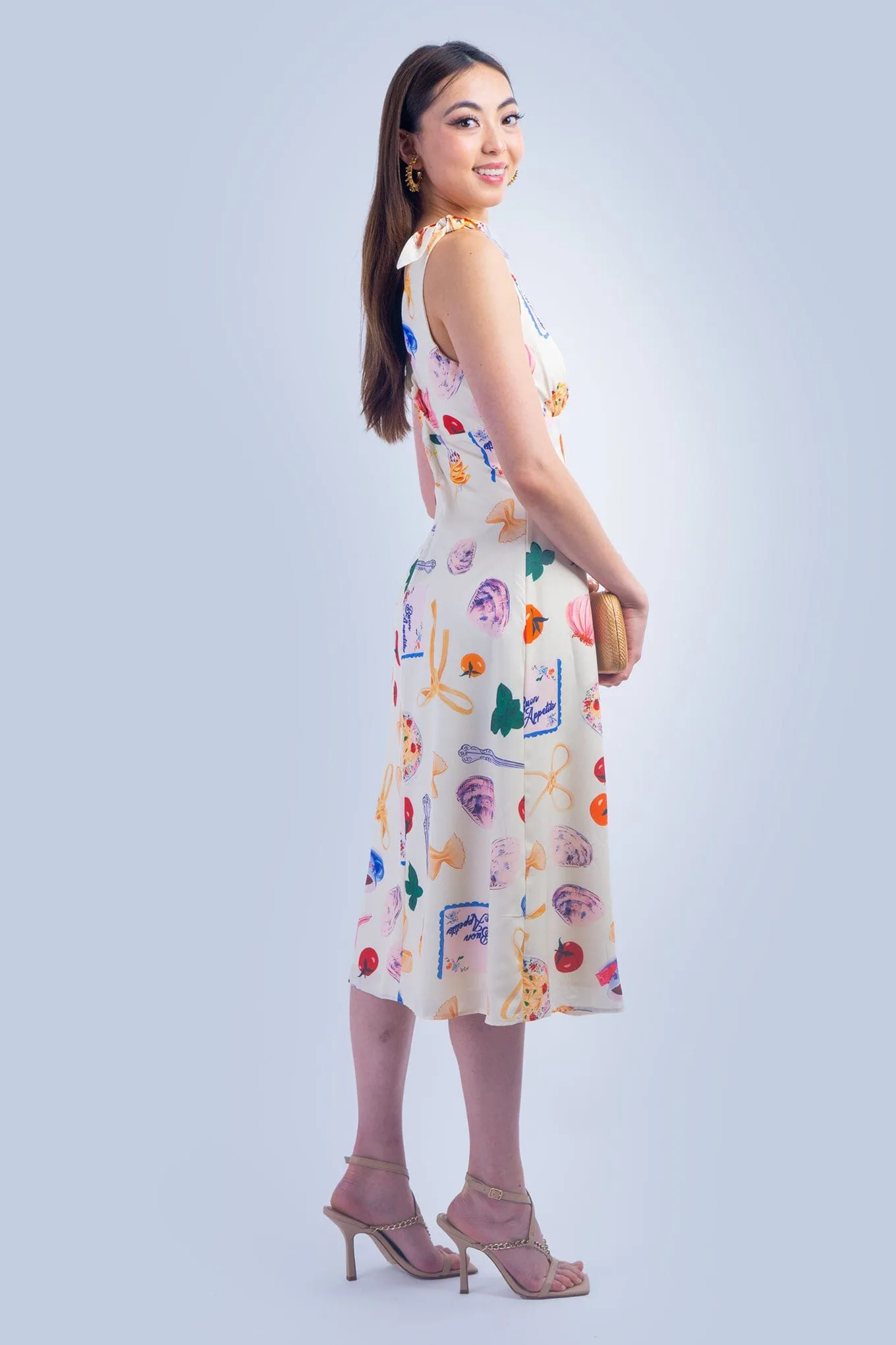 Pasta Print Italian Midi Dress