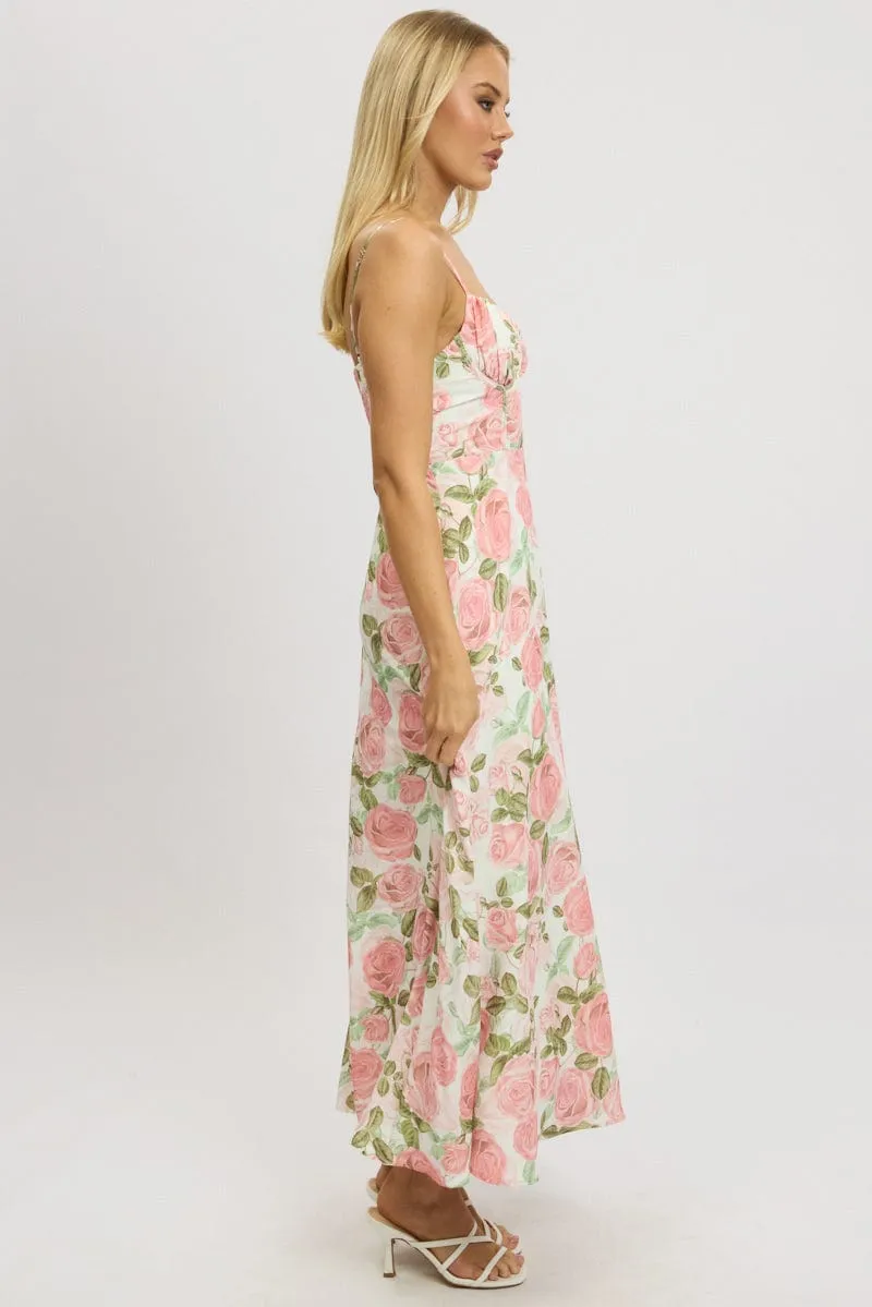 Pink Floral Maxi Dress Strappy