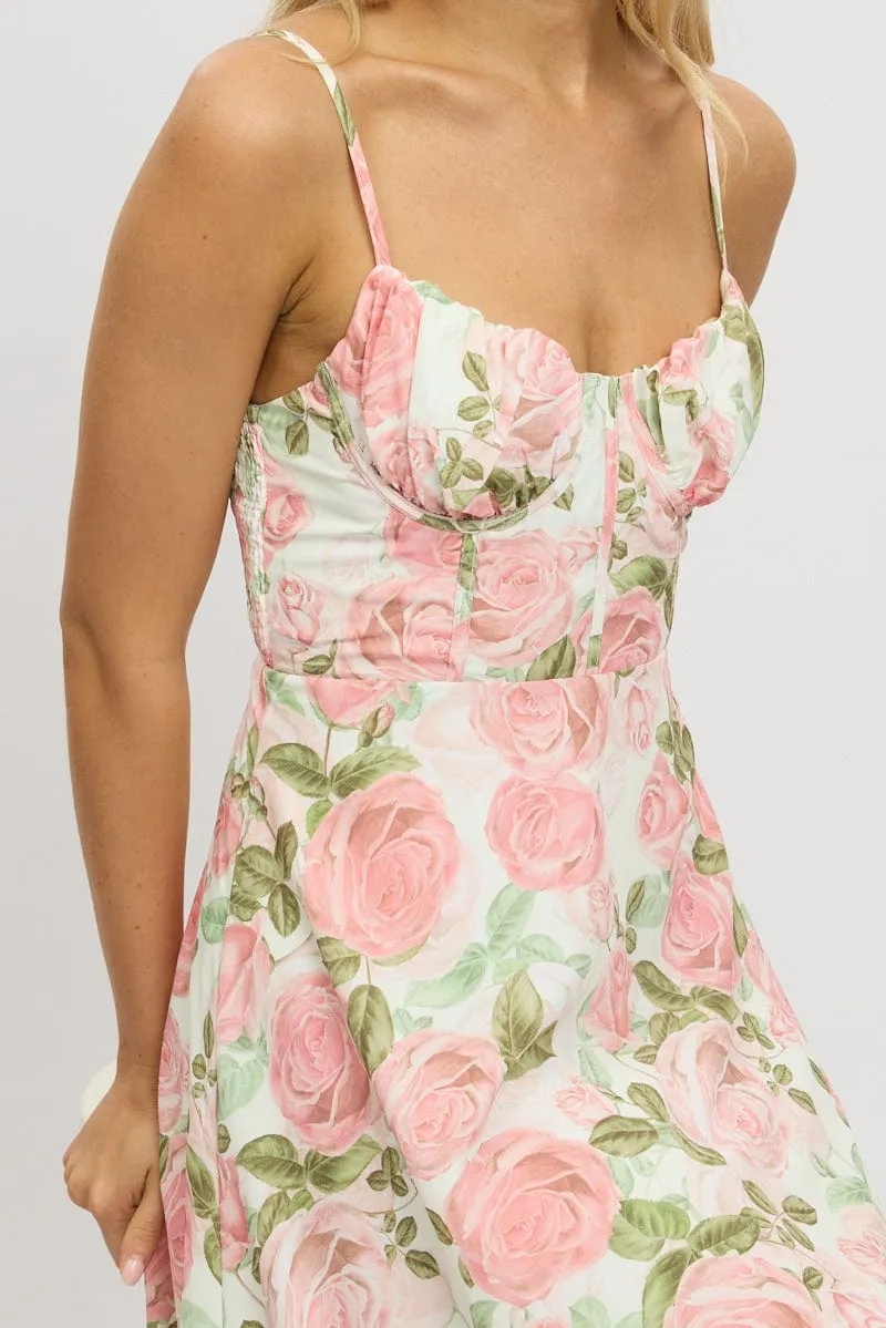 Pink Floral Maxi Dress Strappy