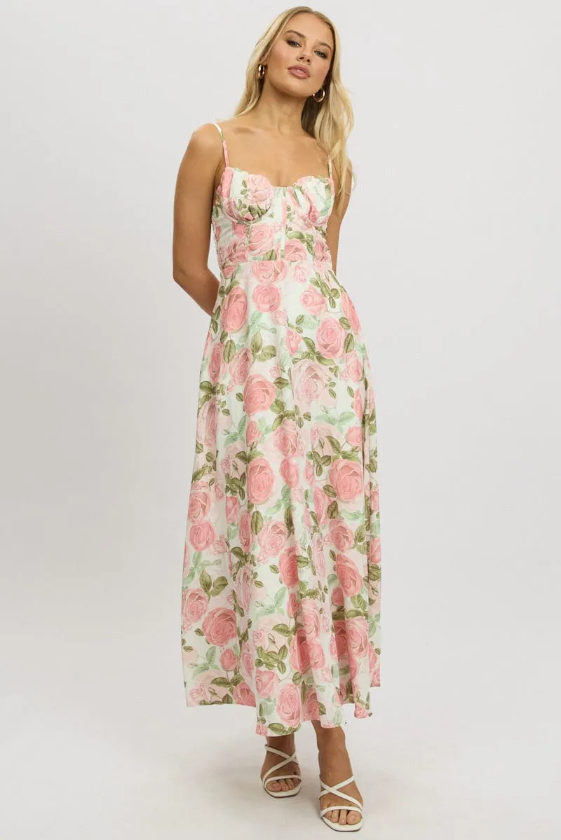 Pink Floral Maxi Dress Strappy