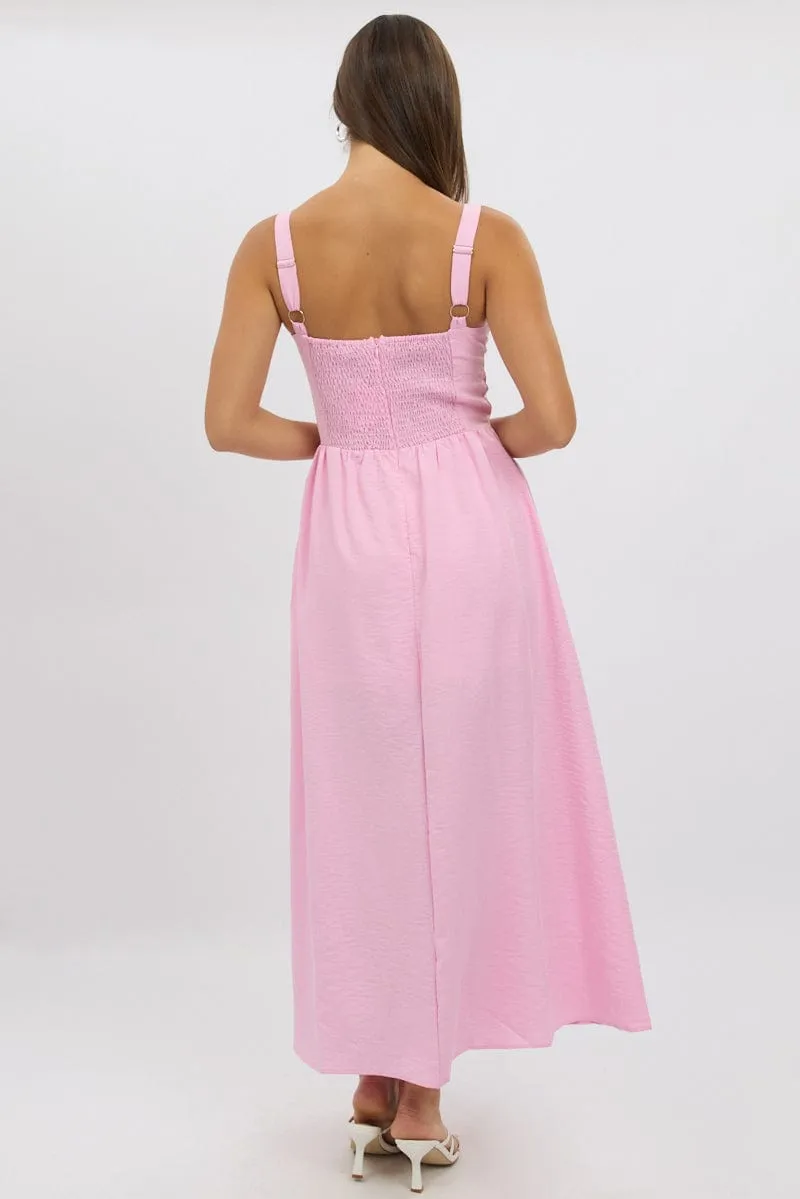 Pink Midi Dress Gathering Bust Corset Detail