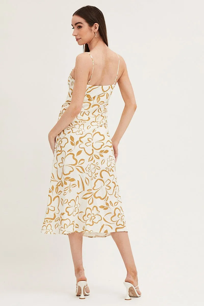 Print Linen Slip Midi Dress