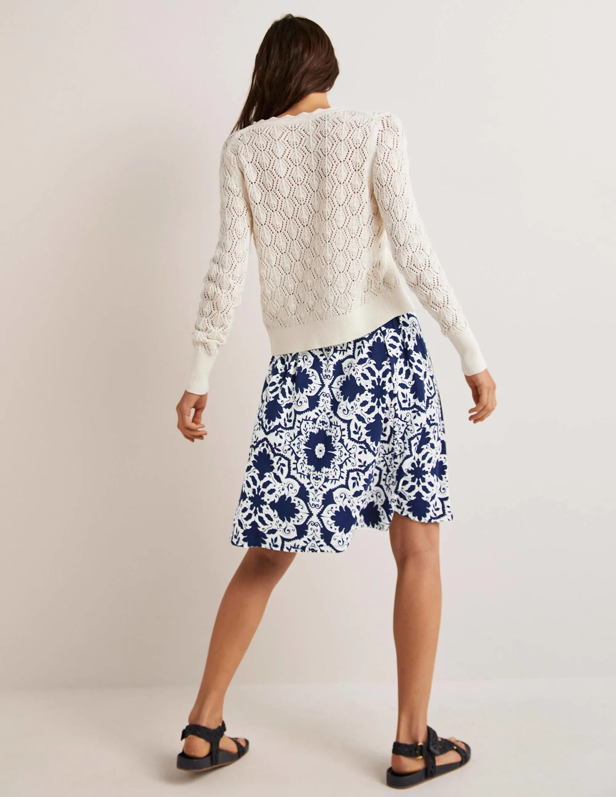 Pull On Jersey Mini Skirt-French Navy. Bloomsbury Mono