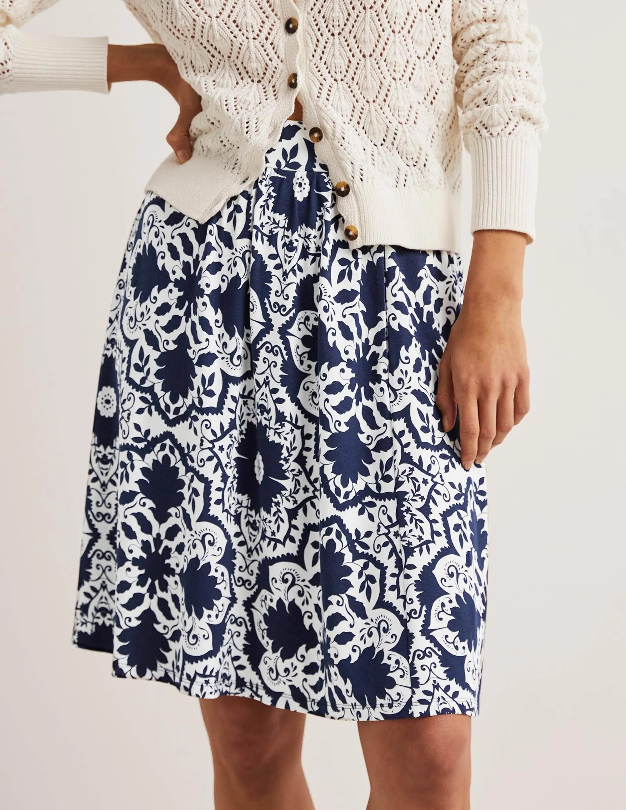 Pull On Jersey Mini Skirt-French Navy. Bloomsbury Mono