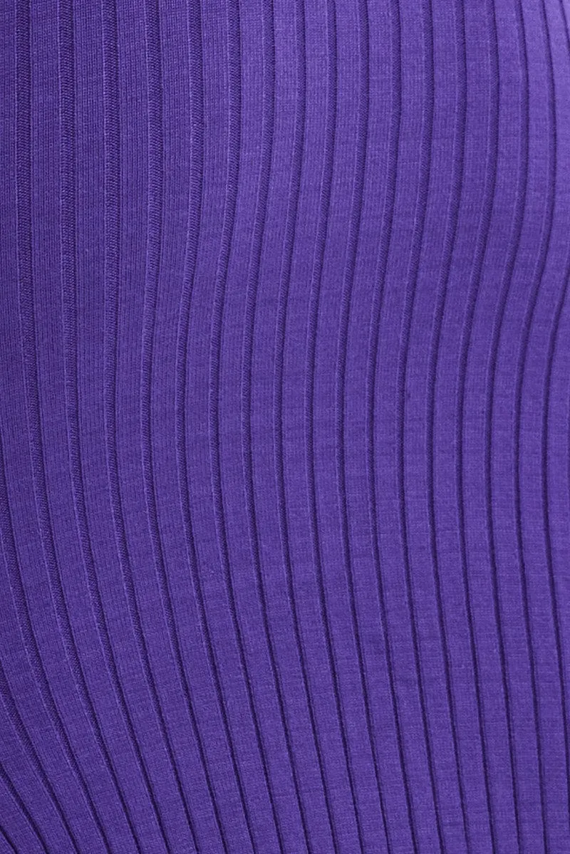 Purple Midi Dress Long Sleeve Round Neck Keyhole Rib Knit