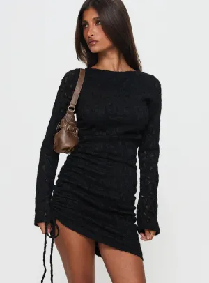 Que Sera Long Sleeve Mini Dress Black