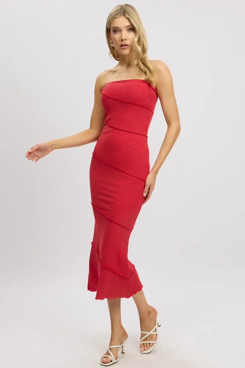 Red Bodycon Dress Midi Strapless
