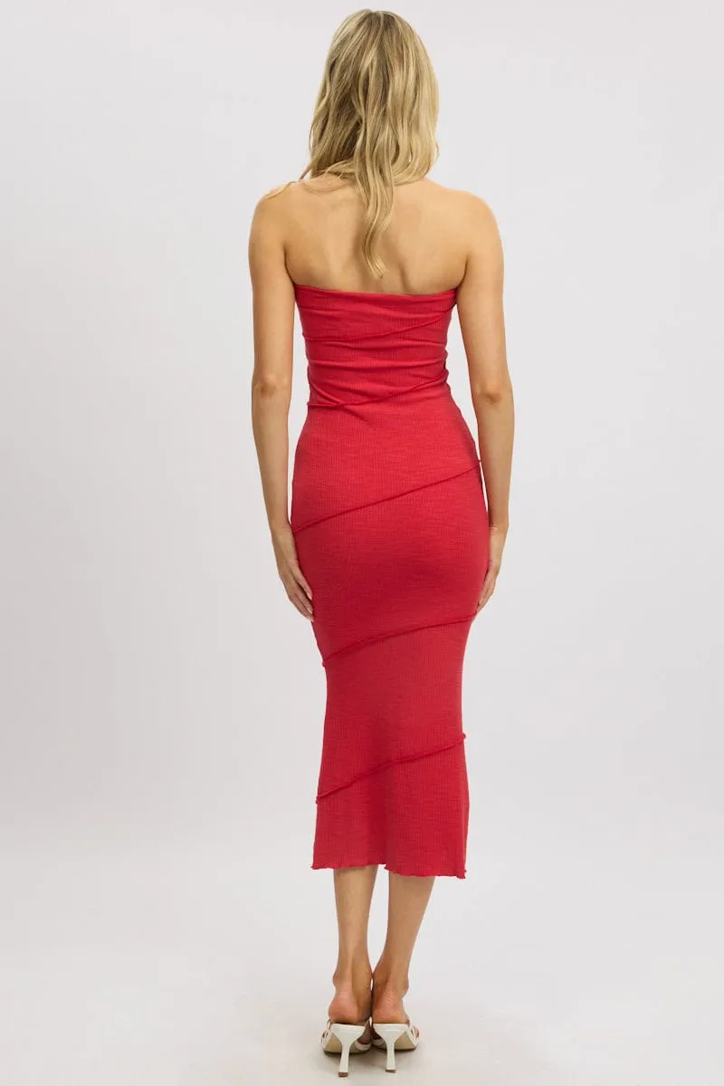 Red Bodycon Dress Midi Strapless