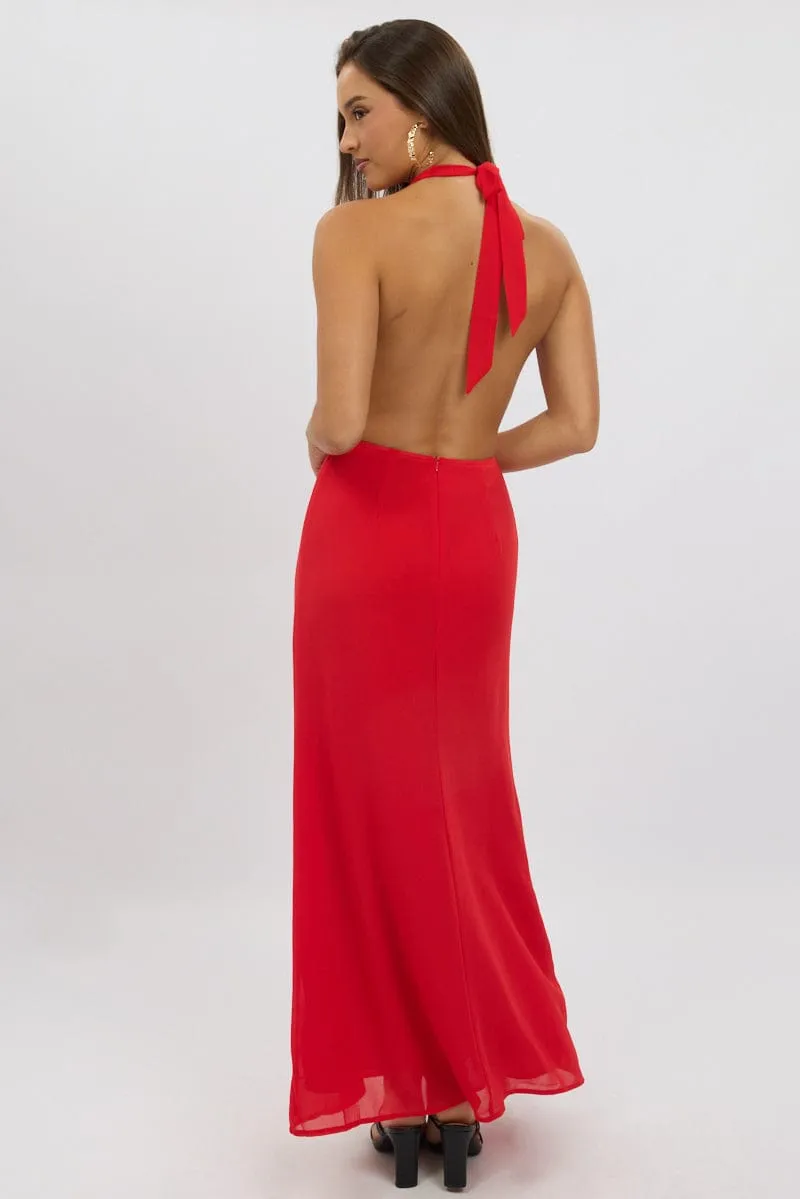 Red Cowl Neck Maxi Dress