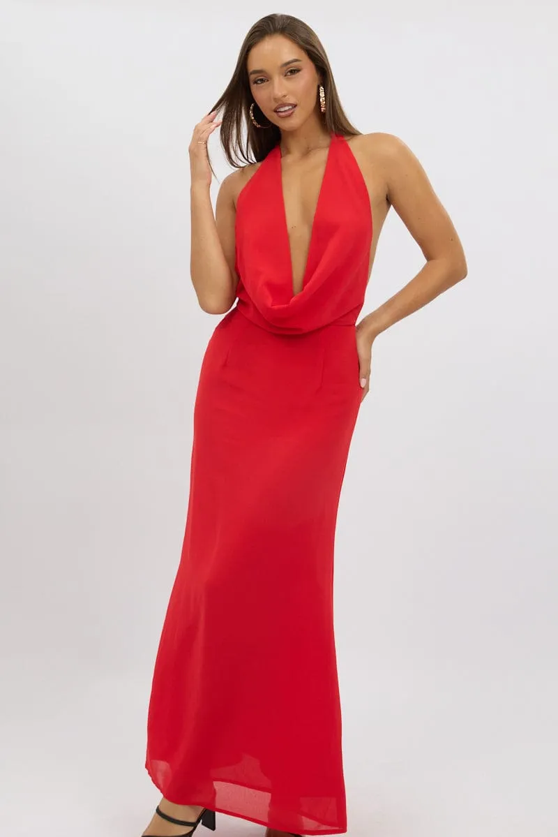 Red Cowl Neck Maxi Dress