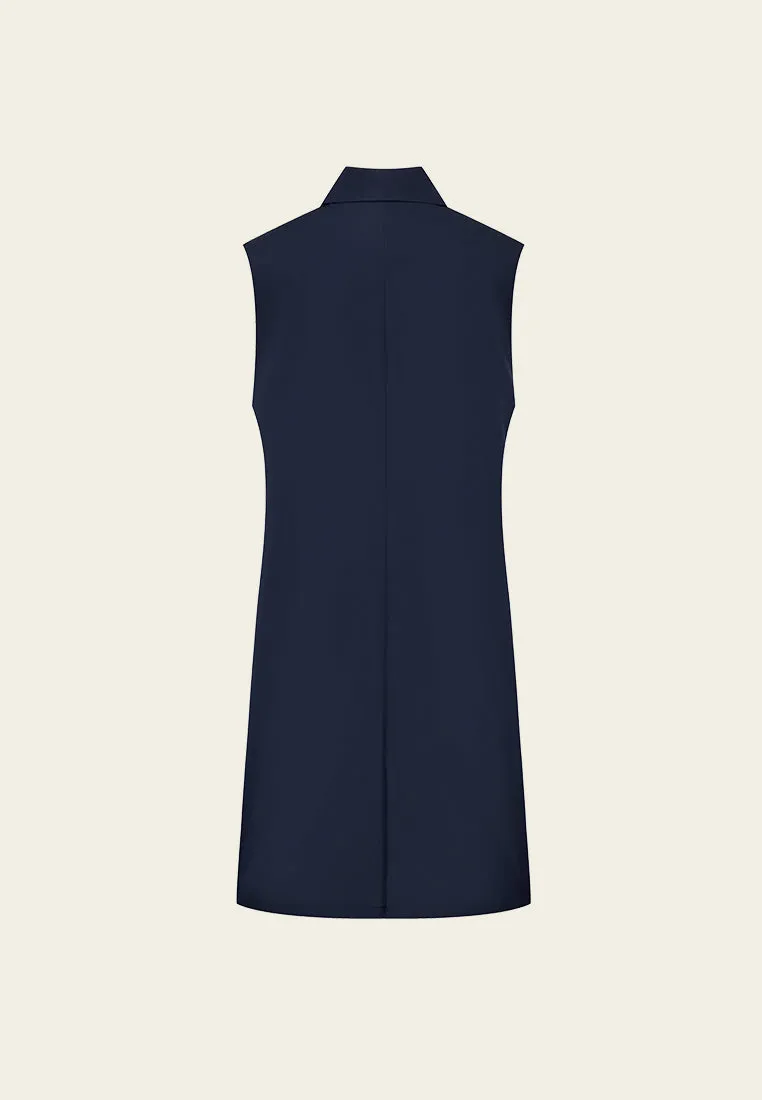 Red Tweed Snap-fastening Sleeveless Lapel Dress