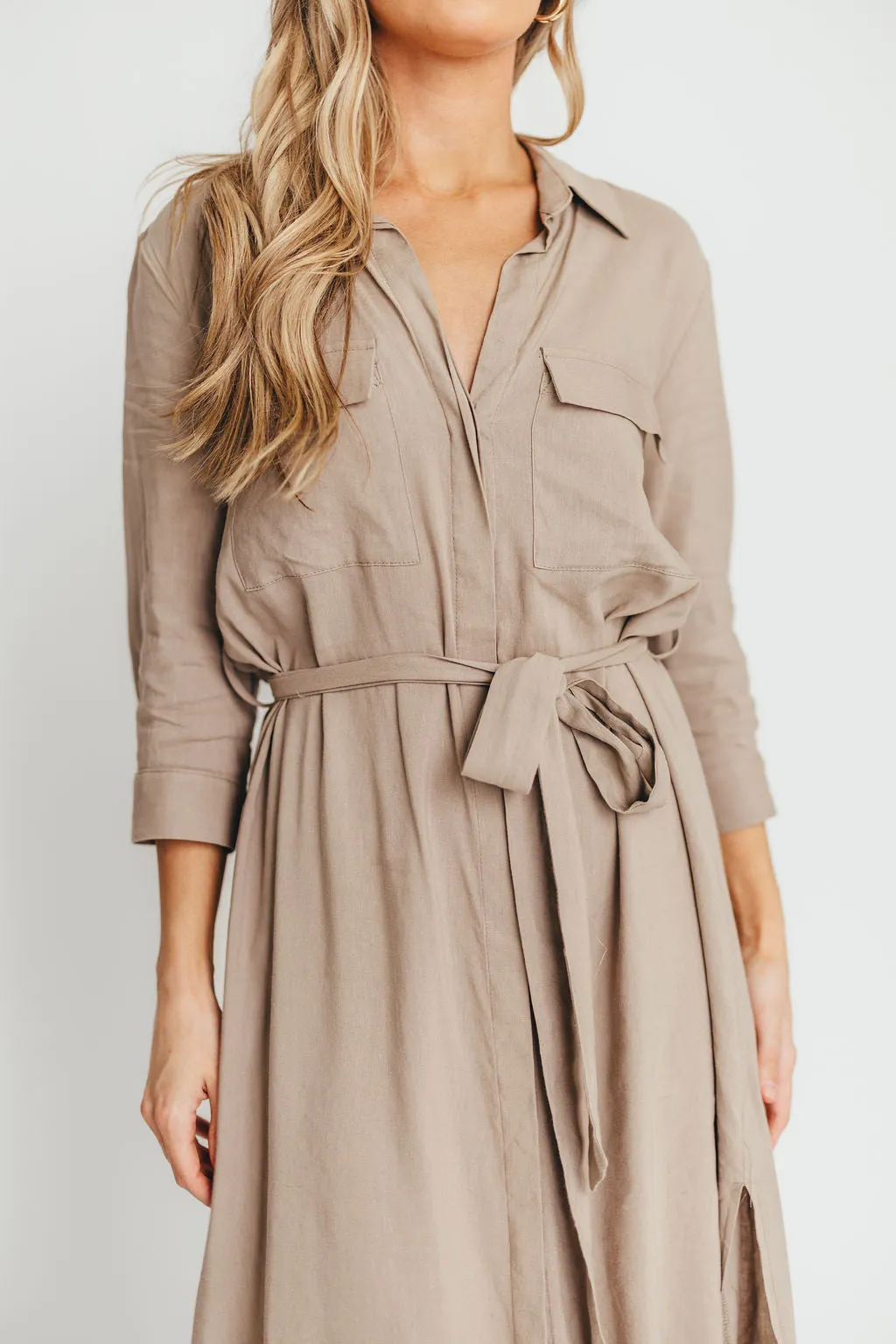 Rhea Belted Maxi Shirt Dress in Stone - Nursing Friendly