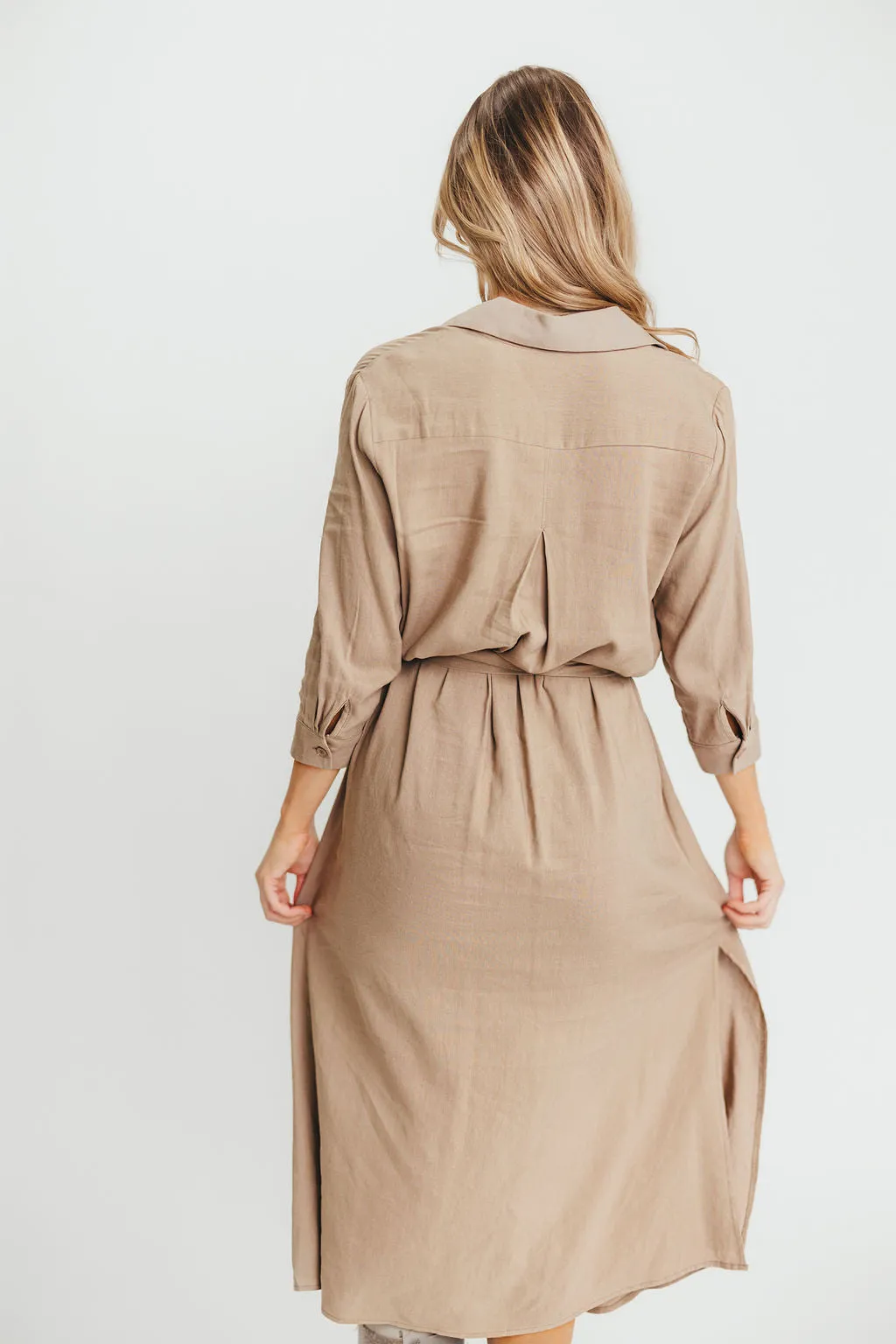Rhea Belted Maxi Shirt Dress in Stone - Nursing Friendly